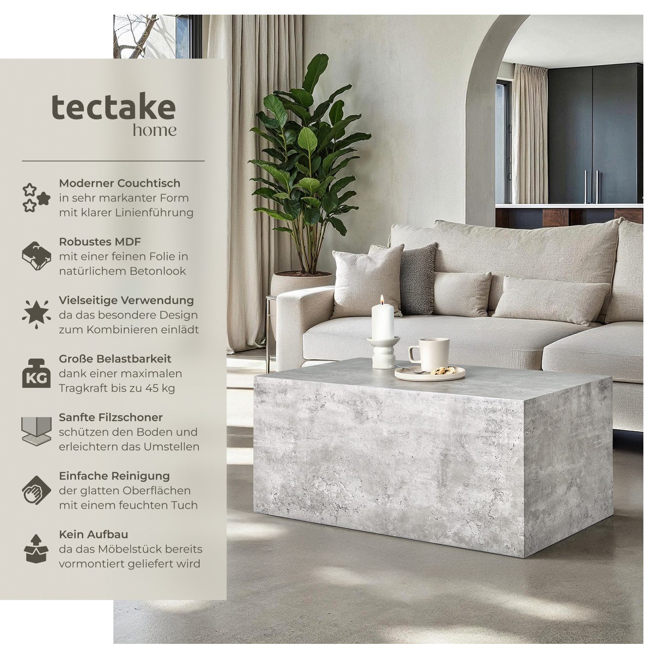 tectake Couchtisch Beistelltisch Lasley, Belastbarkeit 45 günstig online kaufen