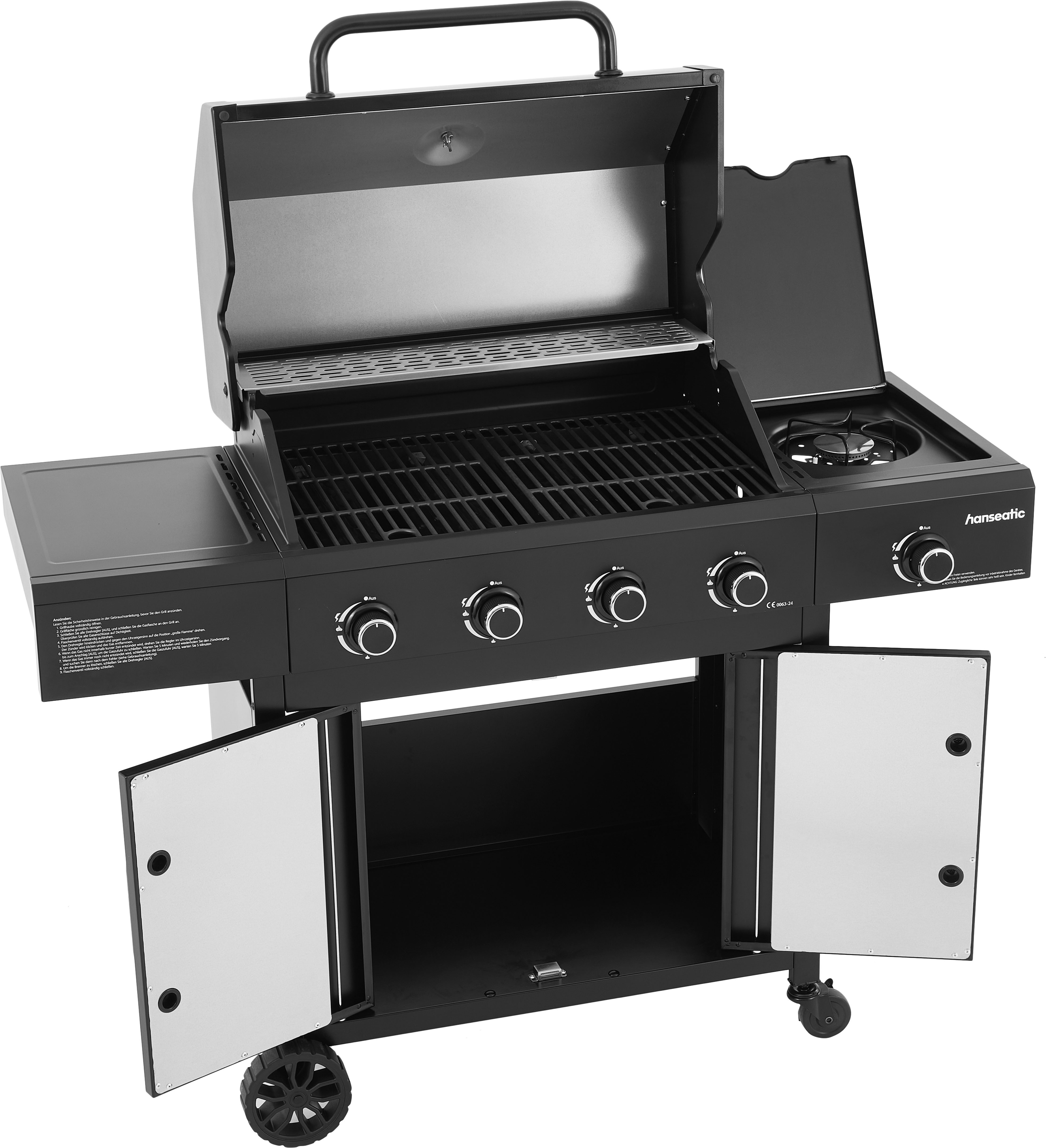 Hanseatic Gasgrill 4-Brenner Rockford Black, 4 Brenner + Seitenbrenner 14,5 kw Gesamt, inkl. 3 Jahre Herstellergarantie – Bild 3 von 5
