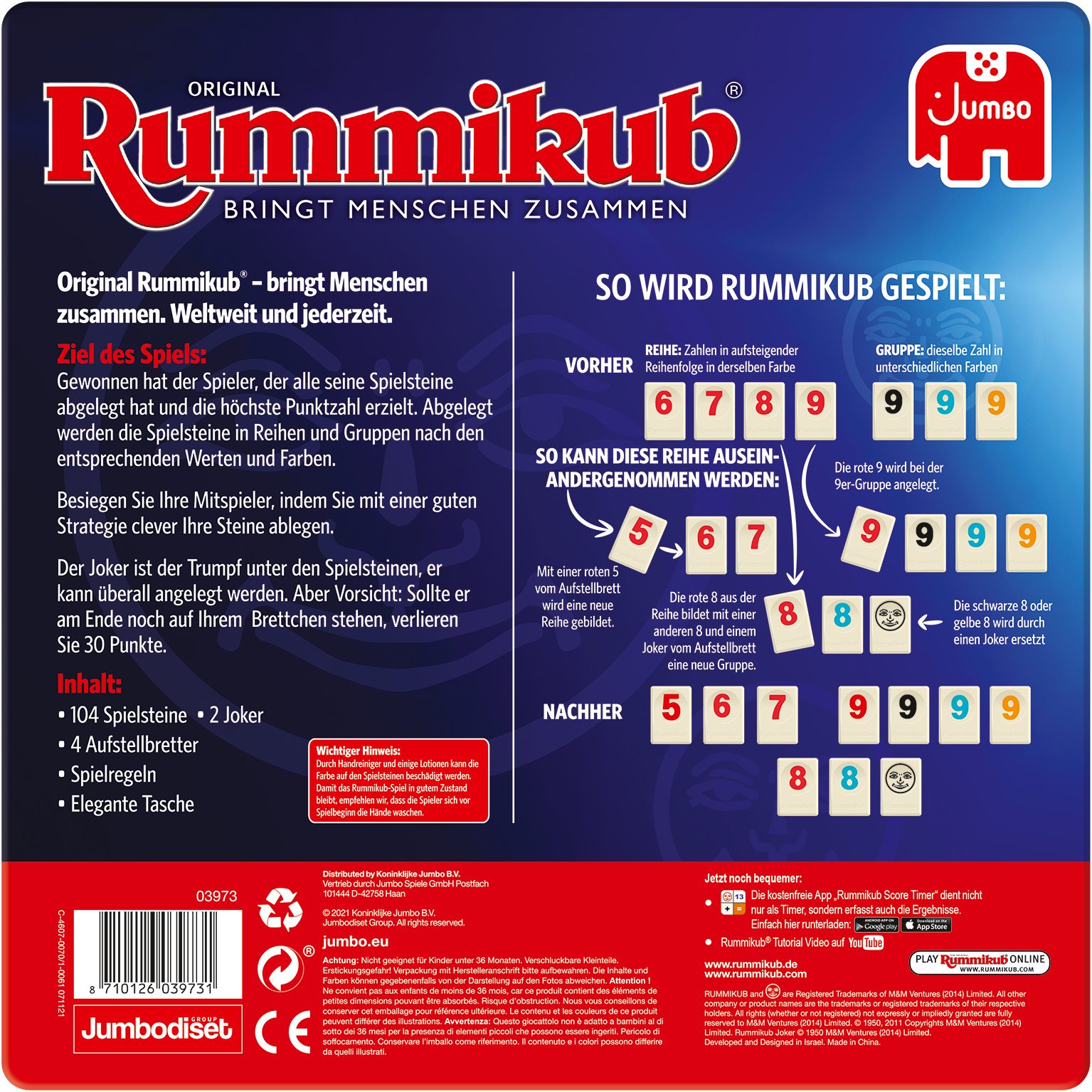 Jumbo Spiele GmbH Spiel Original Rummikub in einer Metalldose, Legespiel, Original Rummikub in einer Metalldose
