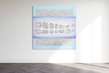 YS-Art Gemälde Silberfunkel, Abstrakte Bilder, Abstraktes auf Leinwand Bild Handgemalt Hell Blau Silber