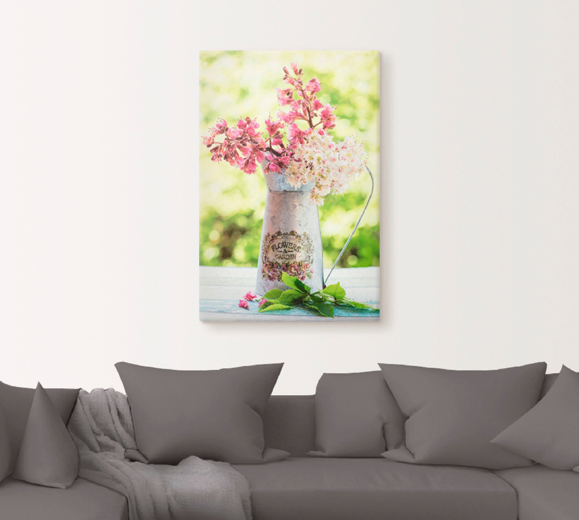 Artland Leinwandbild Kastanien Blüten in Krug, Blumen (1 St), auf Holzrahmen gespannt