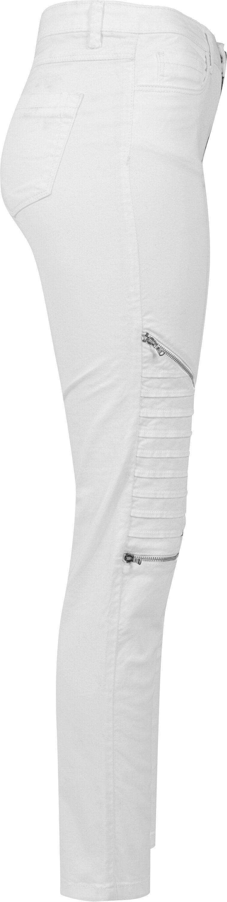 URBAN CLASSICS Bequeme Jeans Damen (1-tlg) Pants Stretch Ladies Biker white