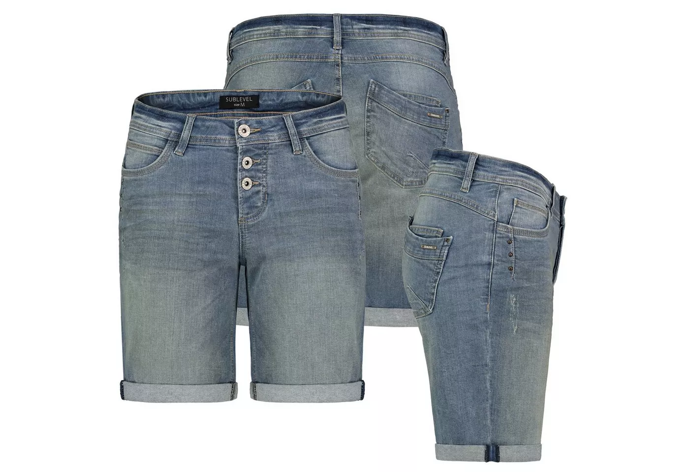SUBLEVEL Bermudas Damen Jeans Shorts Bermuda Kurze Hose Shorts Short Denim Stretch Denim
