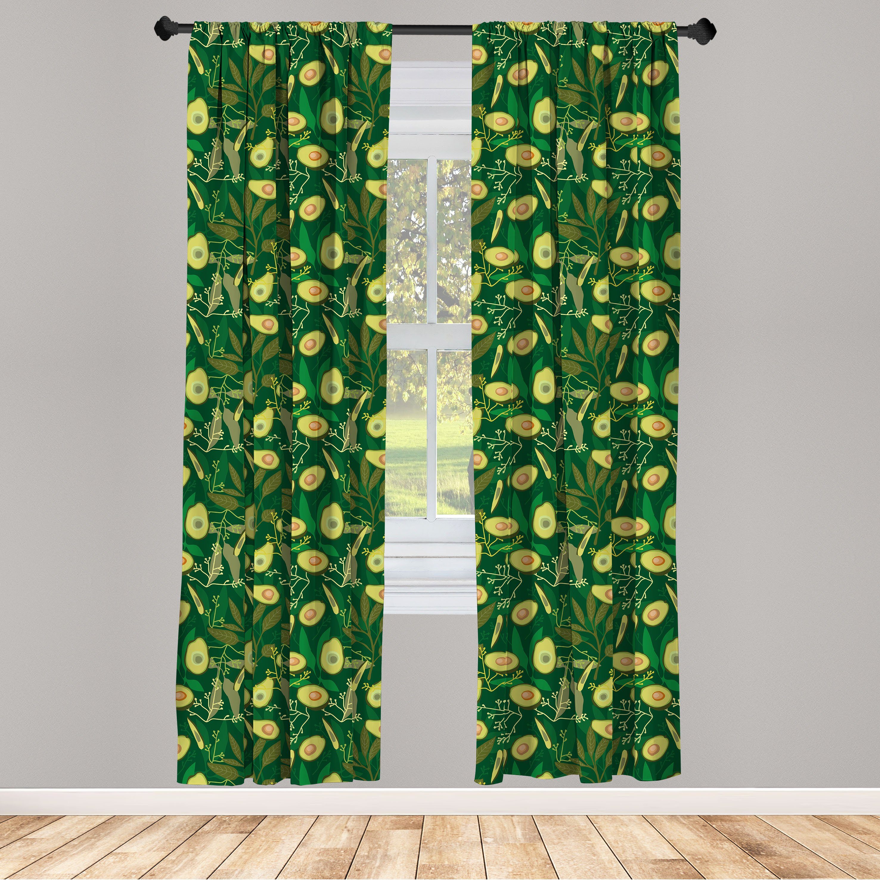 Gardine Vorhang Dekor, für Wohnzimmer Style-Blätter Retro Schlafzimmer Microfaser, Abakuhaus, Avocado Früchte