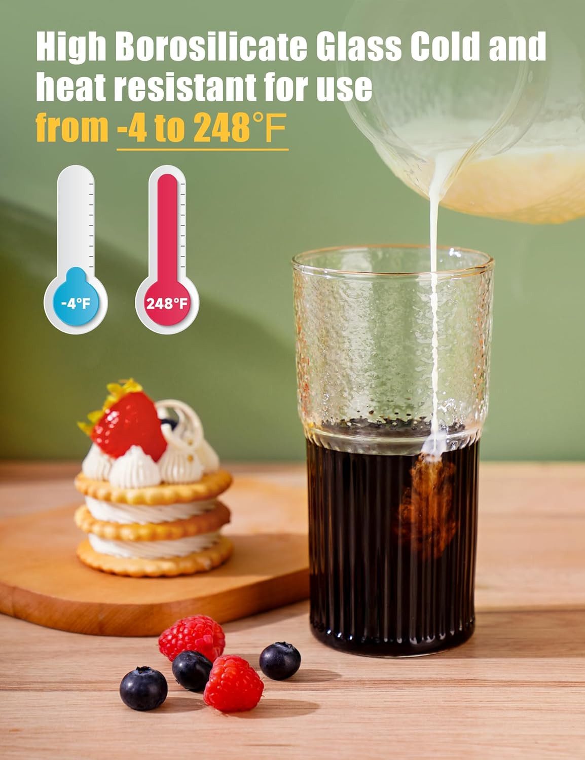 Bossjoy Cocktailglas 4er Trinkbecher Set 650ml Transparent mit Deckel & Strohhalm, Glas, Hitze- & kältebeständig, spülmaschinengeeignet – Bild 4 von 5