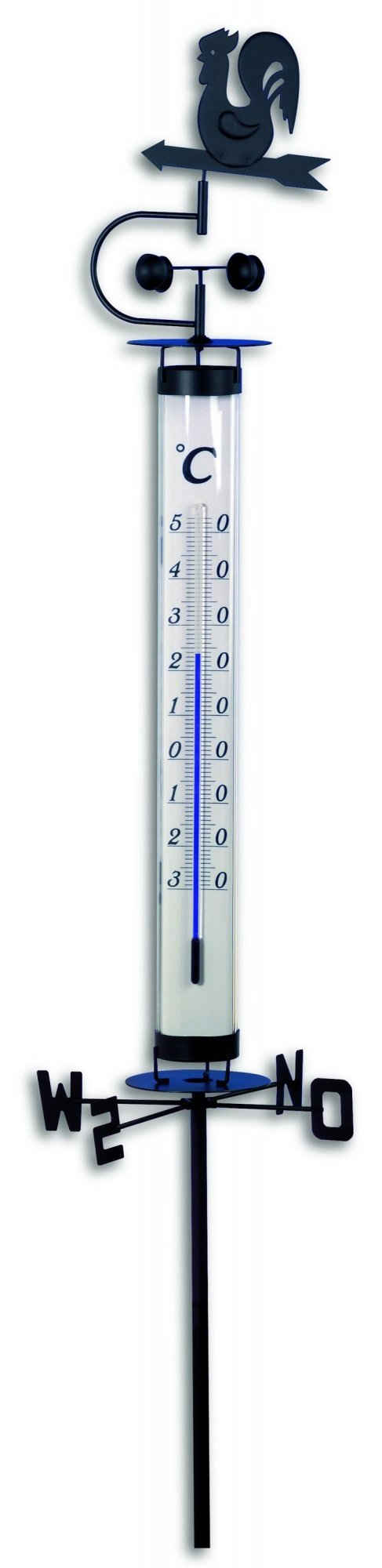 TFA Dostmann Gartenthermometer TFA 12.2035 Analoges Thermometer mit Wetterhahn und Windrad
