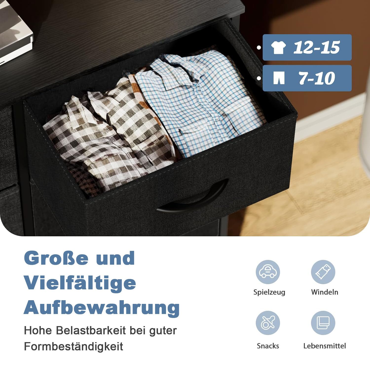 DUMOS Stauraumschrank Kommode mit Stoffschubladen, Stoffkommode für Schlafzimmer Geeignet Schubladenschränke