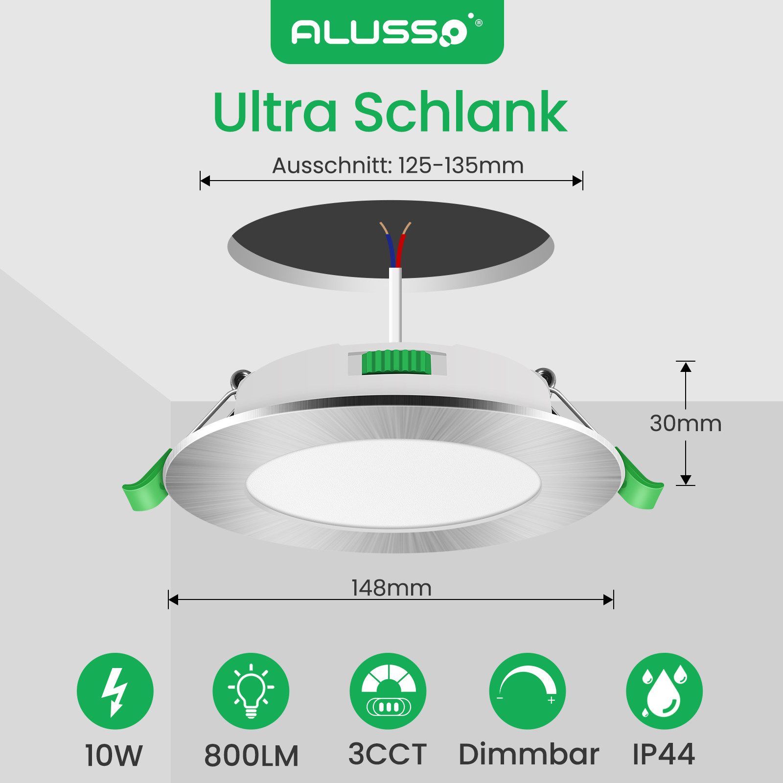 ALUSSO LED Einbaustrahler 6er-Set, Decken Leuchte, Flach Strahler für Bad, günstig online kaufen