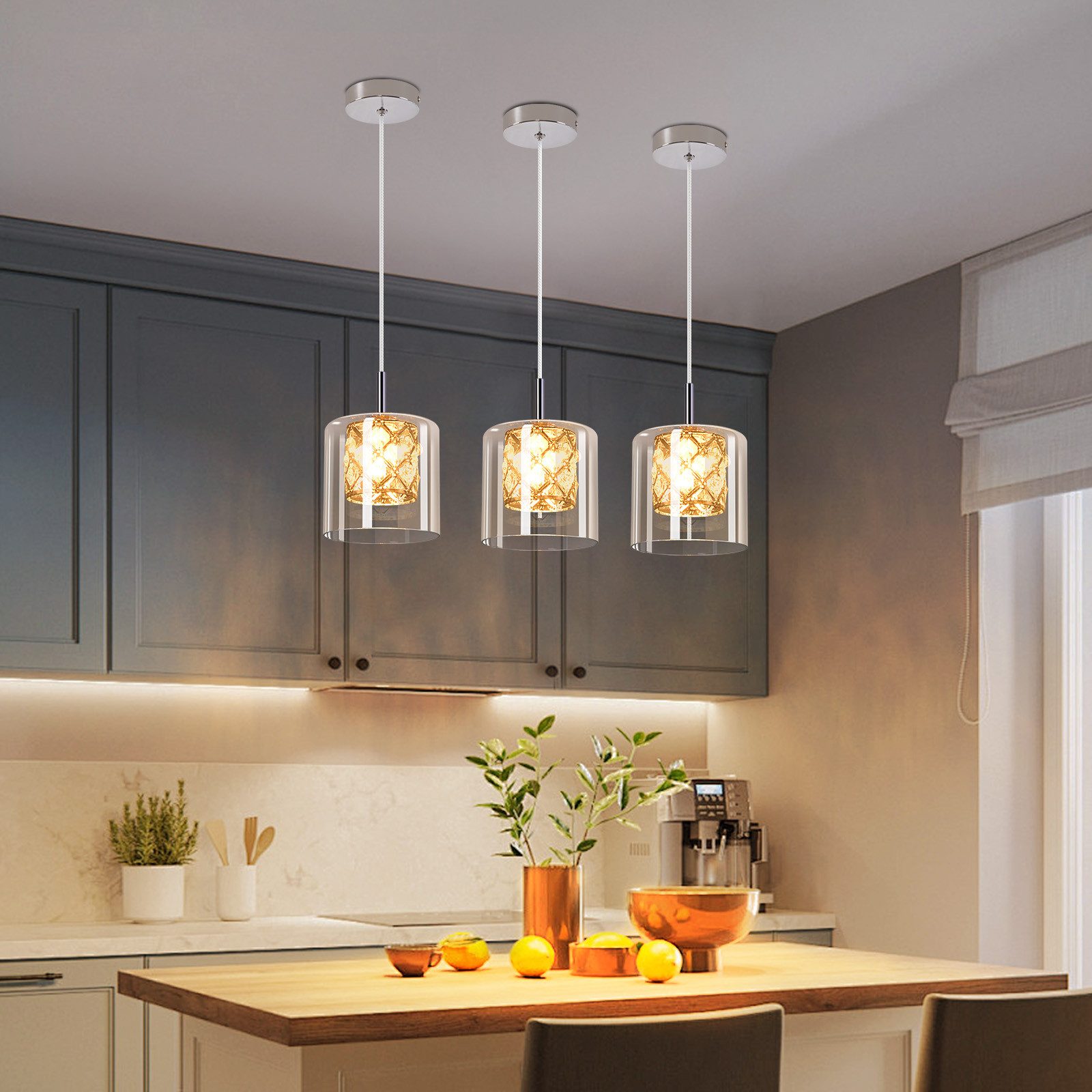 Nettlife Pendelleuchte Esszimmer Kristall Glas G9 Modern Hängeleuchte 120CM günstig online kaufen