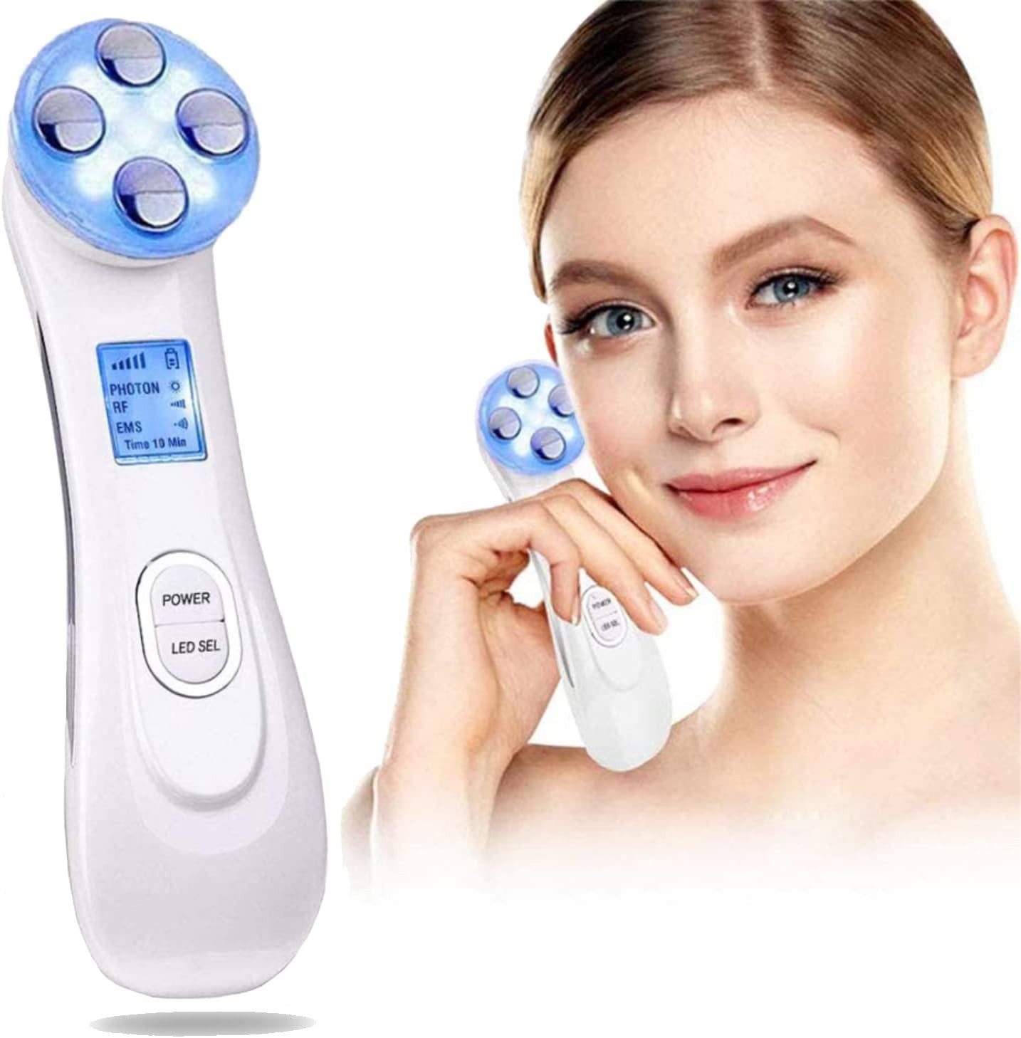 FELIXLEO Gesichtsmassagegerät 5in1 Ultraschallgerät Gesicht LED ION Anti Akne Falten Massagegerät., 1-tlg.