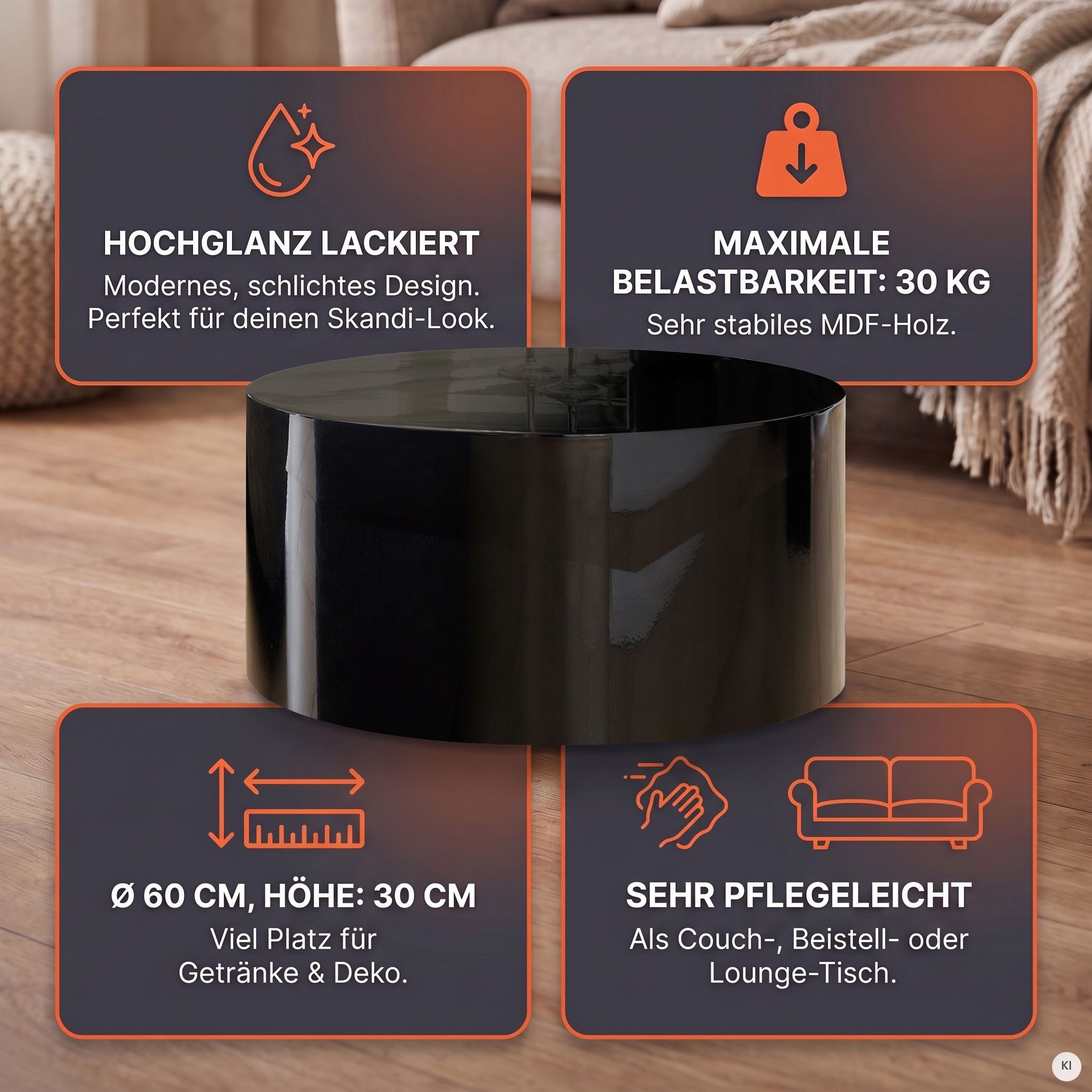 SalesFever Couchtisch Design-Couchtisch Hochglanz weiß, Ø 60 cm, Moderner Wohnzimmertisch aus Holz hochglanz lackiert