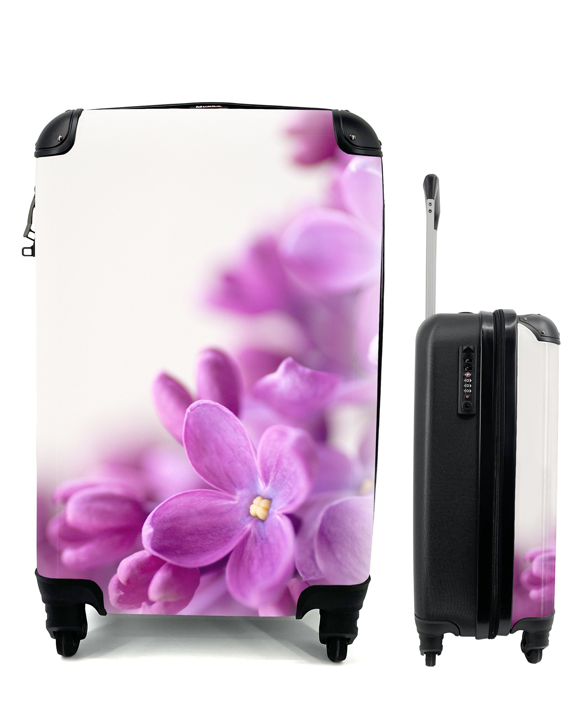 Handgepäckkoffer rollen, mit Reisetasche Rollen, MuchoWow für Blüte, Reisekoffer Trolley, 4 Fliederblätter voller Ferien, Handgepäck in