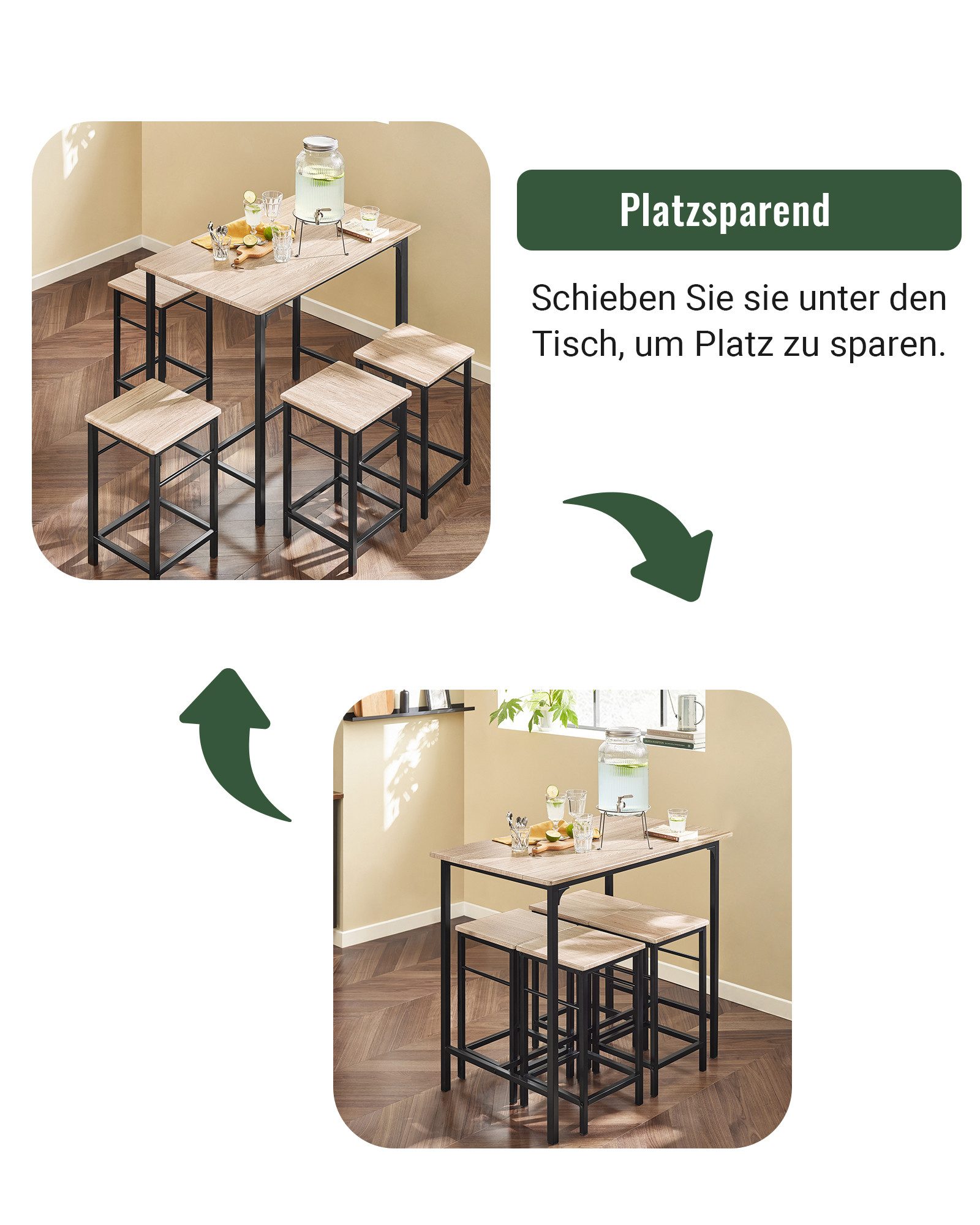 SoBuy Bartisch OGT11, Essgruppe Küchentisch Set für Esszimmer Balkon Garten, Bartisch Set 5-teilig Esstisch Bistrotisch mit 4 Stühlen Sitzgruppe