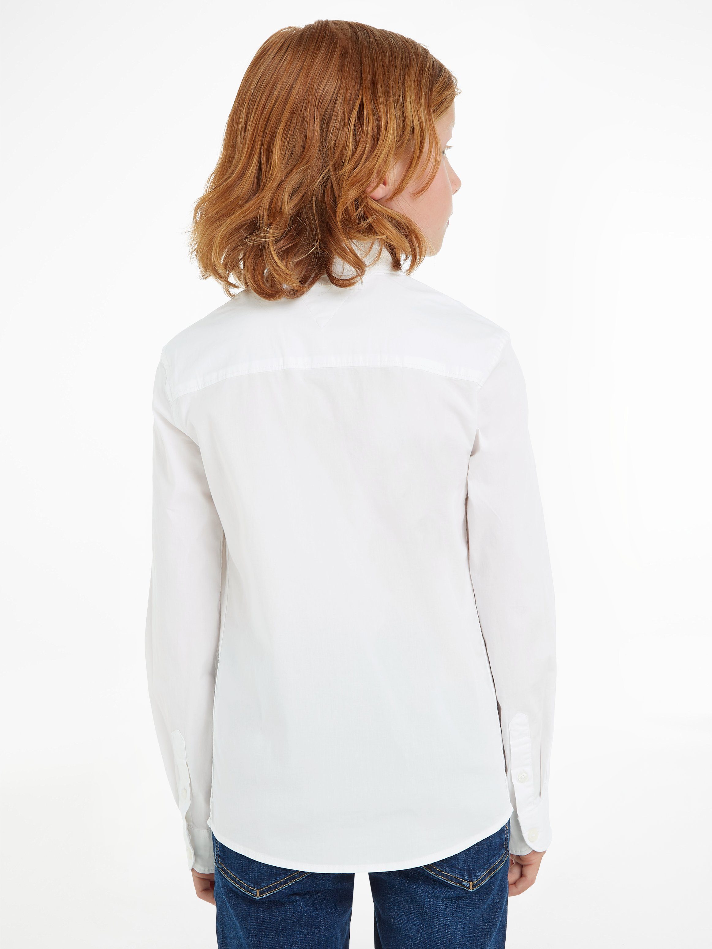 Tommy Hilfiger Langarmhemd SOLID STRETCH POPLIN SHIRT L/S für Jungen,  Klassische Form mit kleiner Bruststickerei | Klassische Hemden