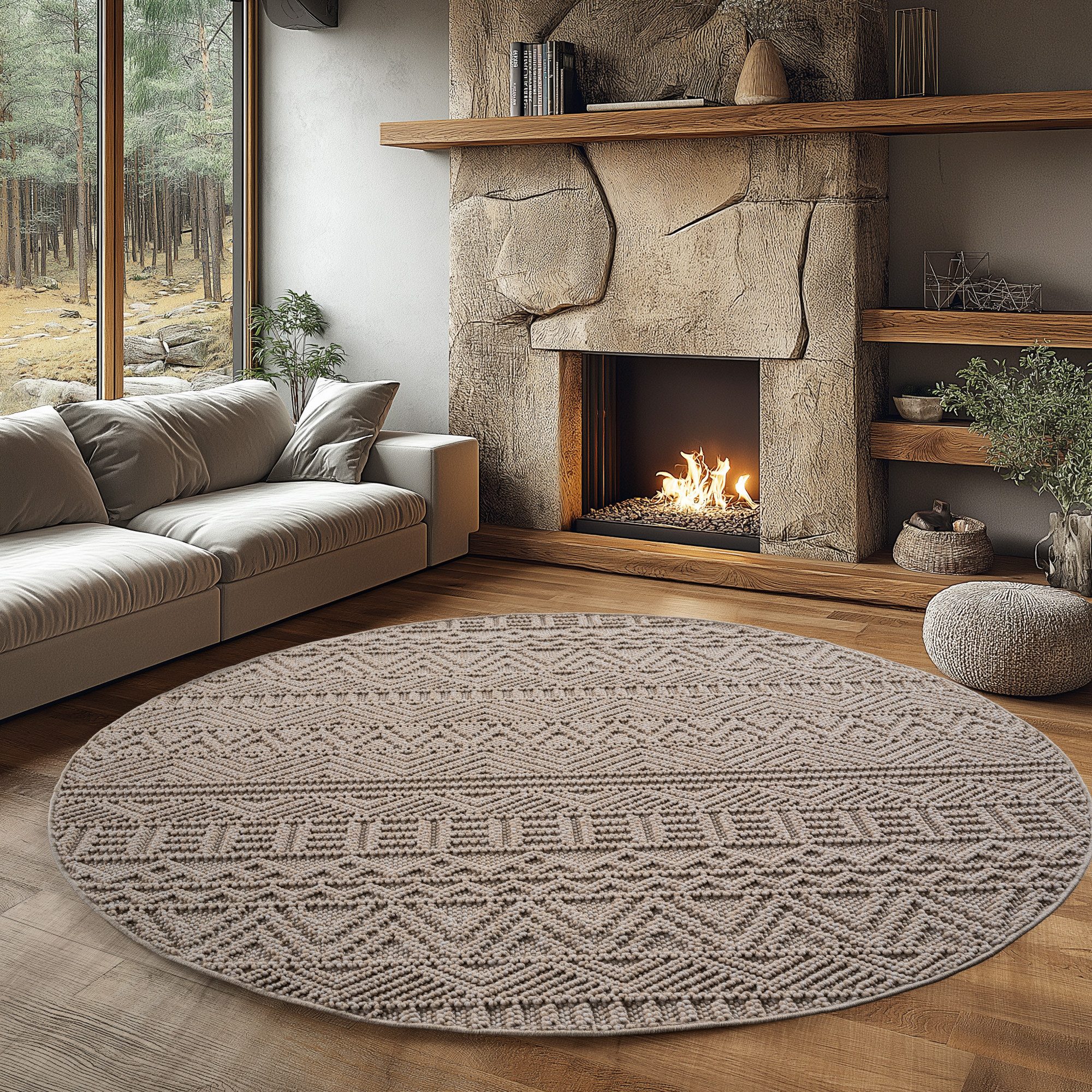 Ayyildiz Teppiche Teppich HELIX 2202, auch als Läufer und Rund erhältlich, rund, Höhe: 7 mm, 3D-Effekt durch Cut-Loop-Webtechnik, Woll-Optik, Bouclé, Wohnzimmer