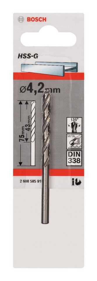 Thumbnail - BOSCH Metallbohrer, HSS-G (DIN 338) - 4,2 x 43 x 75 mm - 1er-Pack