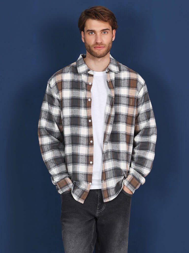 Blue Seven Langarmhemd Herren Flanell-Hemd 390544 Kariert - Herrenhemd Karohemd Langarm Weiche Flanellqualität, Klassischer Hemdkragen, Abgerundeter Saum
