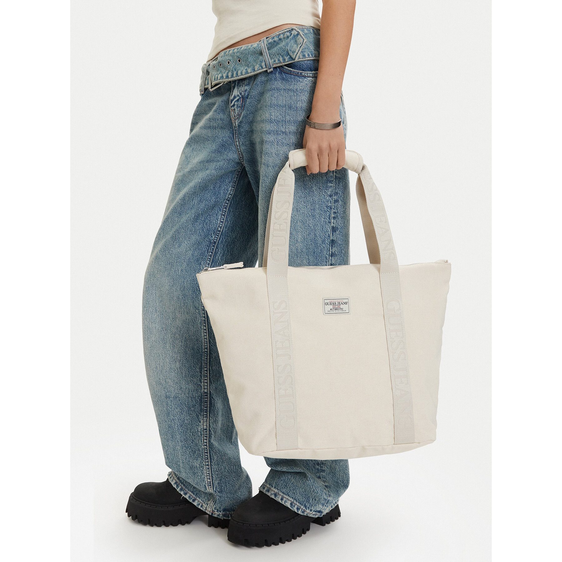 GUESS JEANS Umhängetasche Guess Jeans Damen Tasche Cremig
