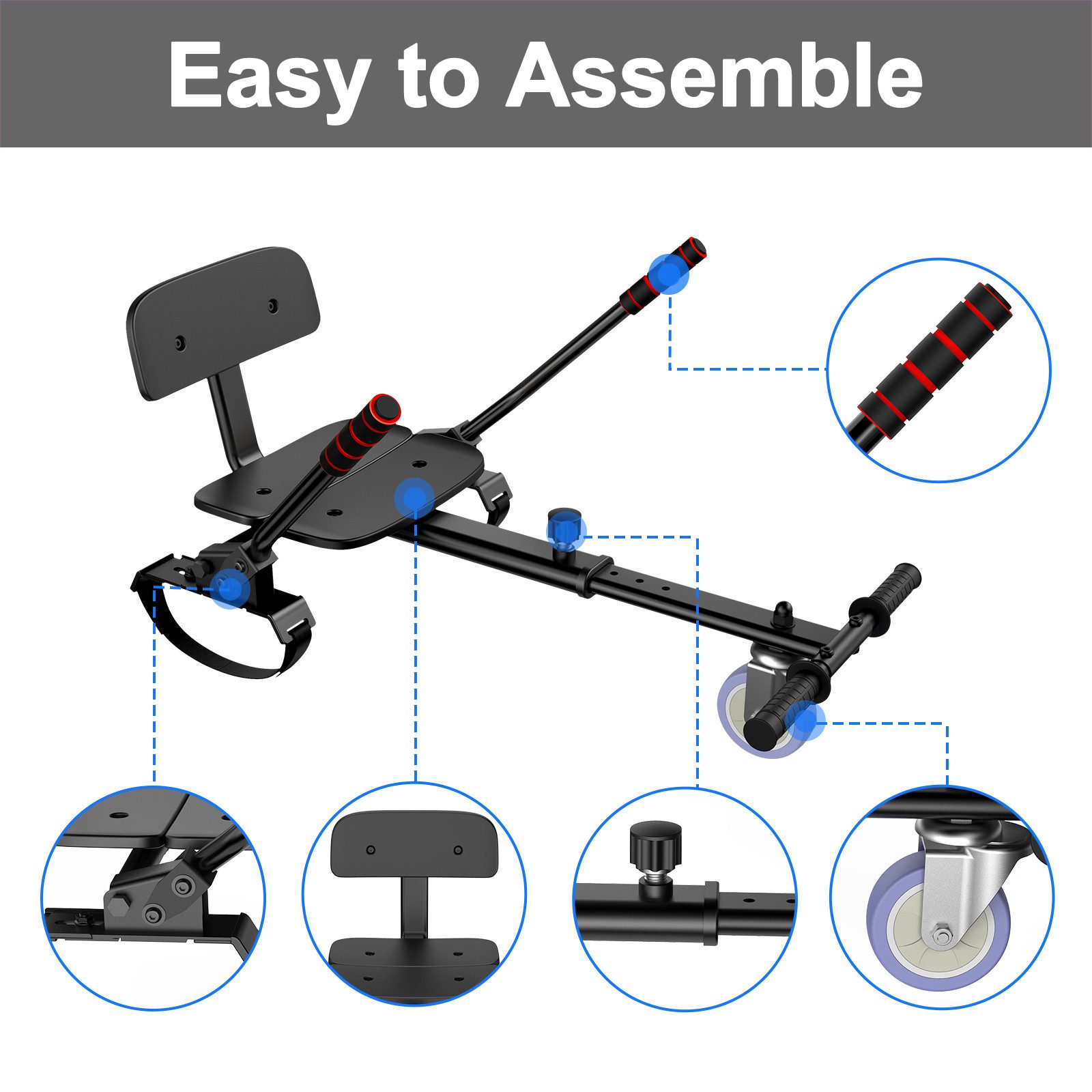 SISIGAD Balance Scooter Kart HY-A02 6,5 Zoll Dualmotorräder, Hoverboard mit kart,LED, Bluetooth, 10 km/h, Hoverboards mit Sitz&LED-Licht und Bluetooth