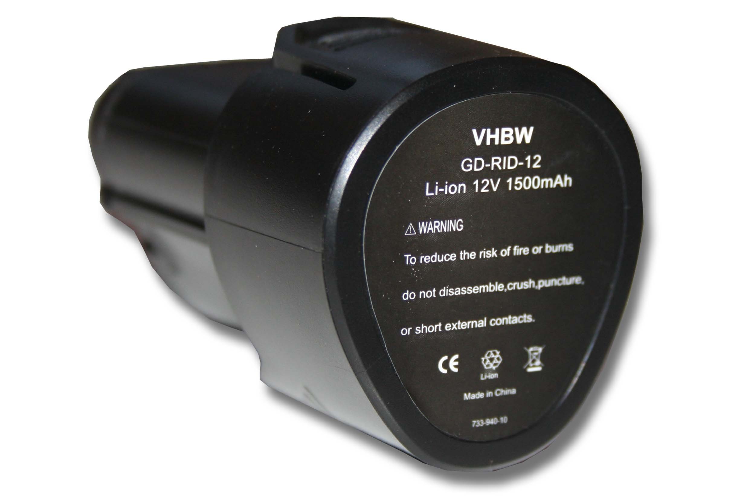 vhbw kompatibel mit Ridgid R9000K, R82230, R8224K, R8223400 Akku Li-Ion 1500 mAh (12 V)