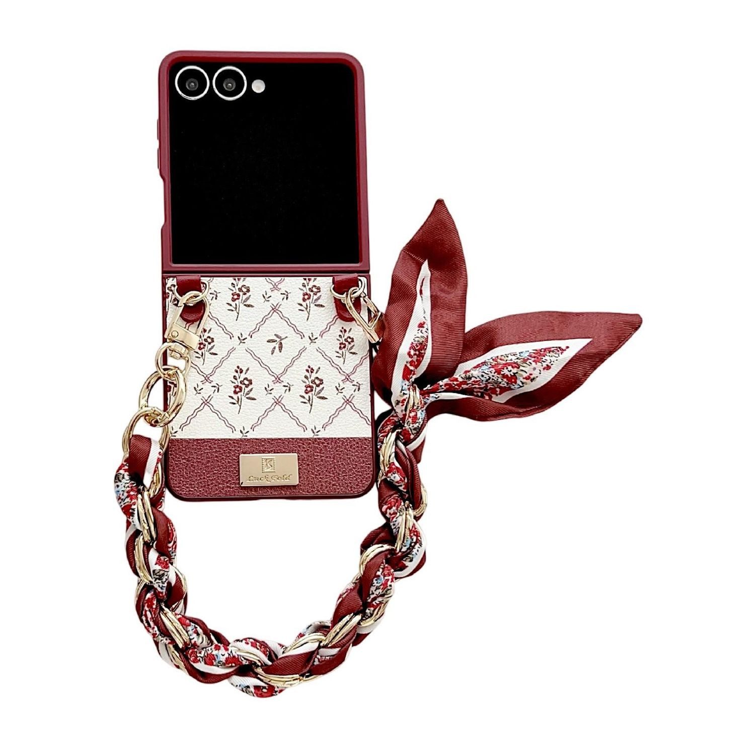 Wigento Handyhülle Für Samsung Galaxy Z Flip7 5G Blumen Hülle Halstuch und Trageschlaufe, Blumenmotiv, Trageschlaufe, stoßfest
