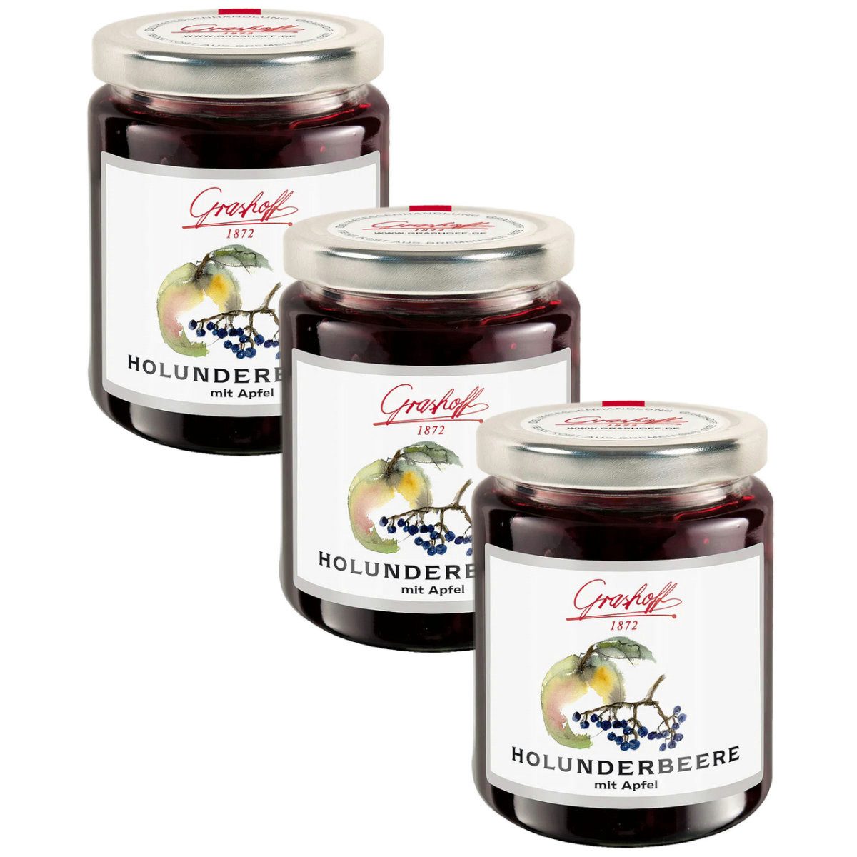 Grashoff Fruchtaufstrich, Grashoff Holunderbeere mit Apfel Konfitüre Extra 250g 3er Pack