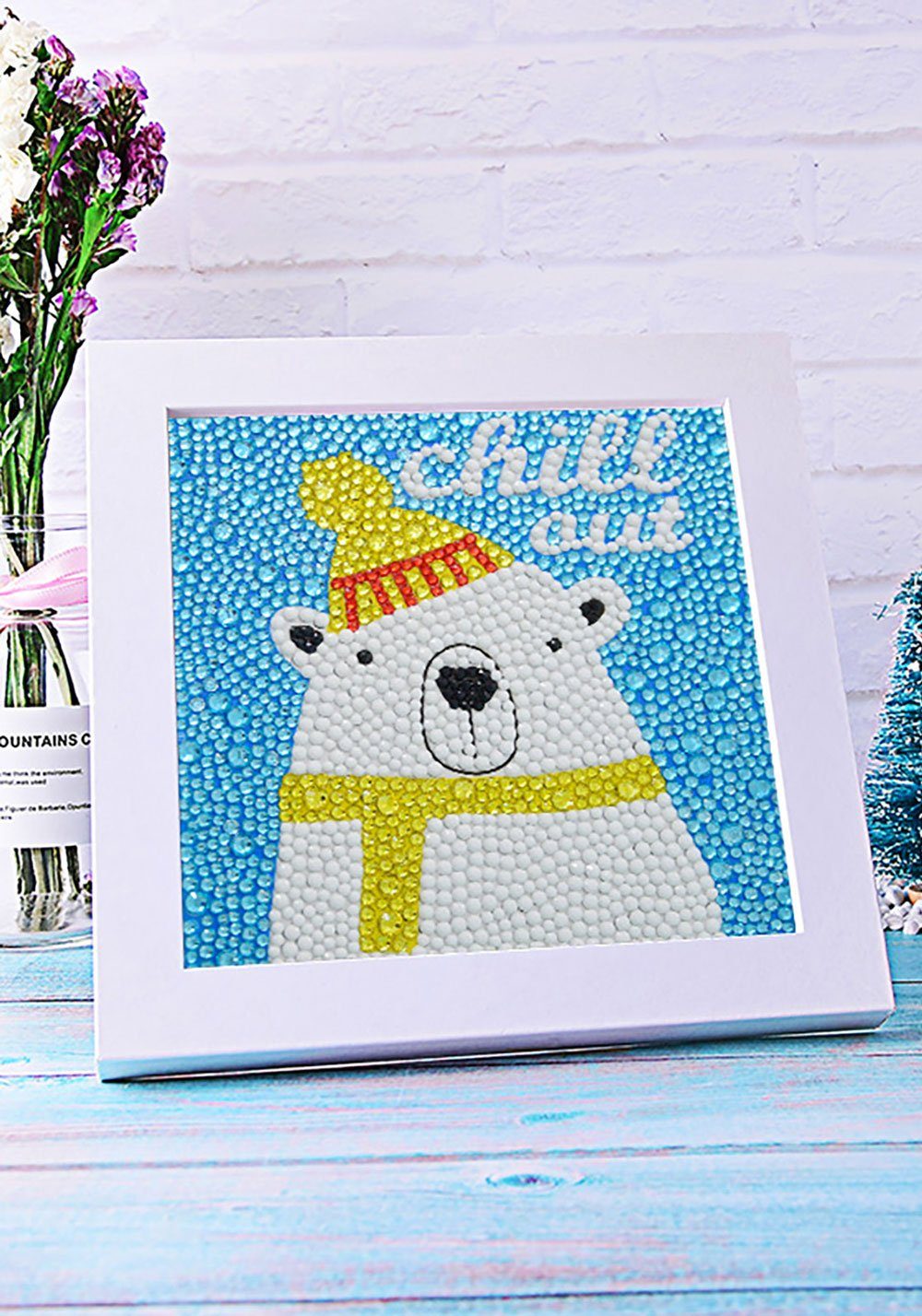 Vivi Idee Gemälde 5D DIY Diamant Painting Set mit Bilderrahmen, A009 Polarbär, Geschenk für Kinder