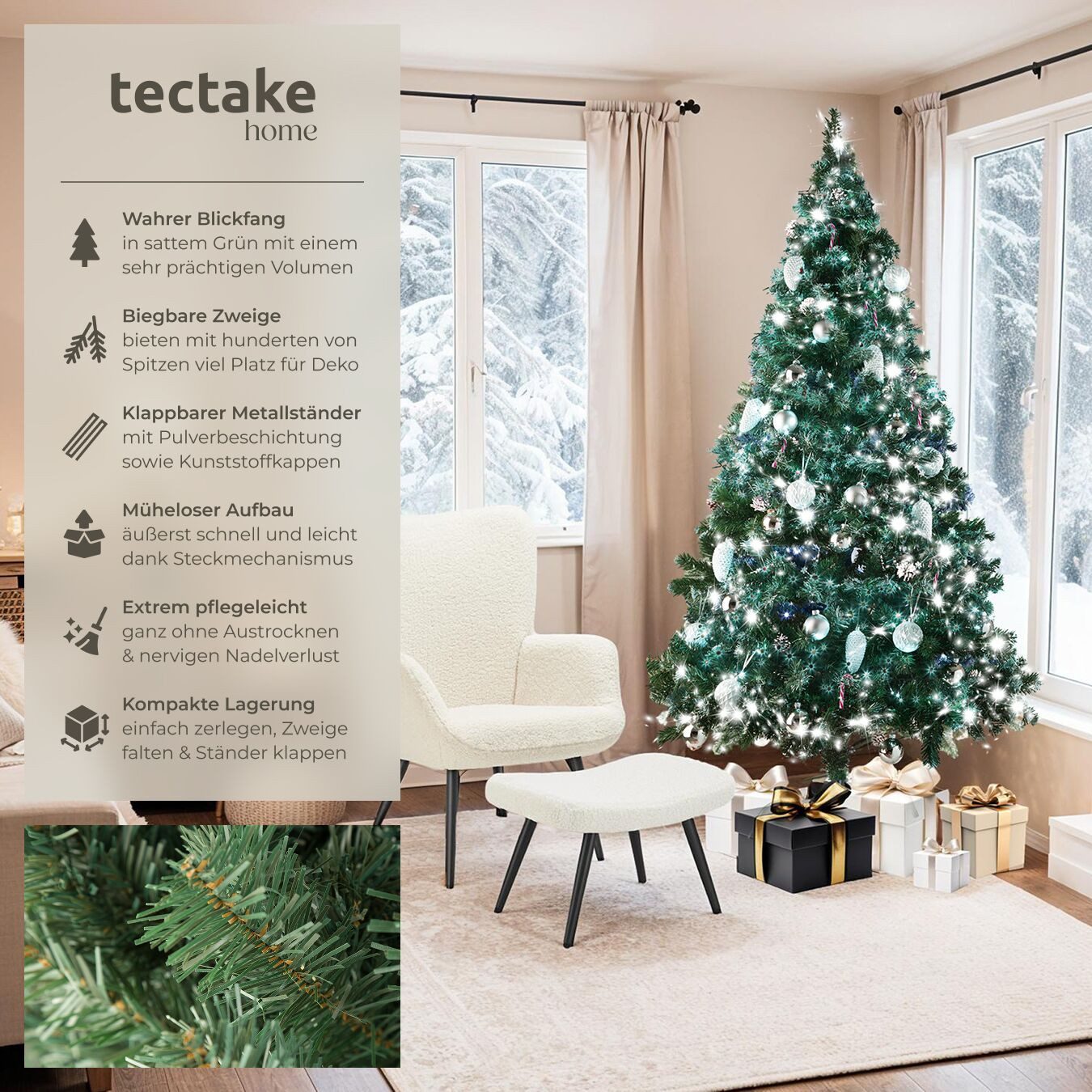 tectake Künstlicher Weihnachtsbaum Christbaum künstlich Tannenbaum 150-180c günstig online kaufen