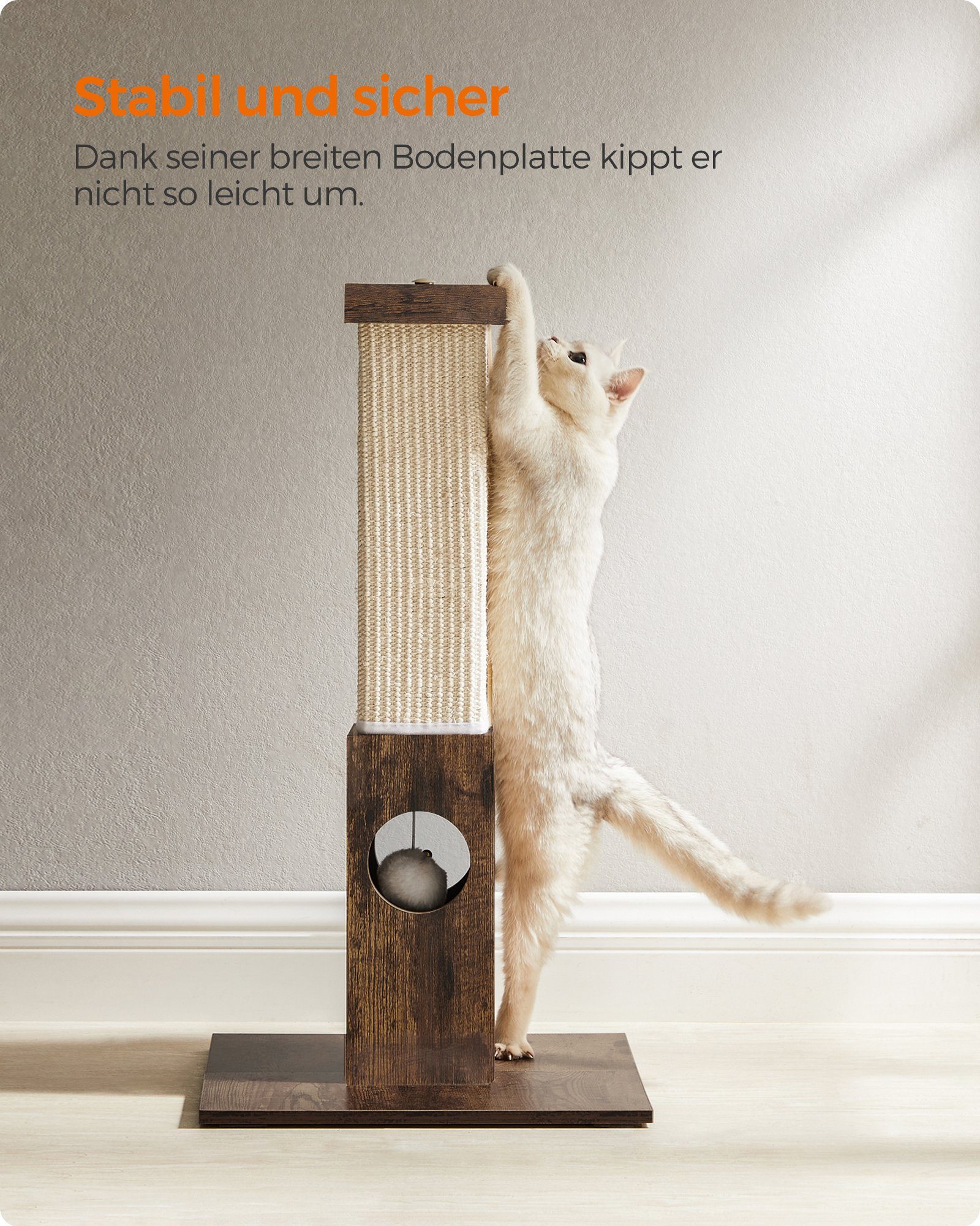FEANDREA Kratzbaum Kratzstamm, Katzenbaum, 73cm Sisalkratzbaum, breiter Sockel, 4 Anti-Rutsch-Pads