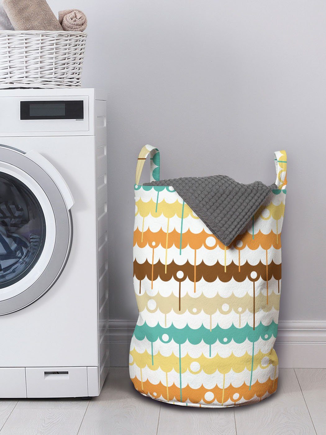 Abakuhaus Wäschesäckchen Wäschekorb mit Geometrisch Griffen Verziert Abstrakt Waschsalons, für Kordelzugverschluss Abgerundete