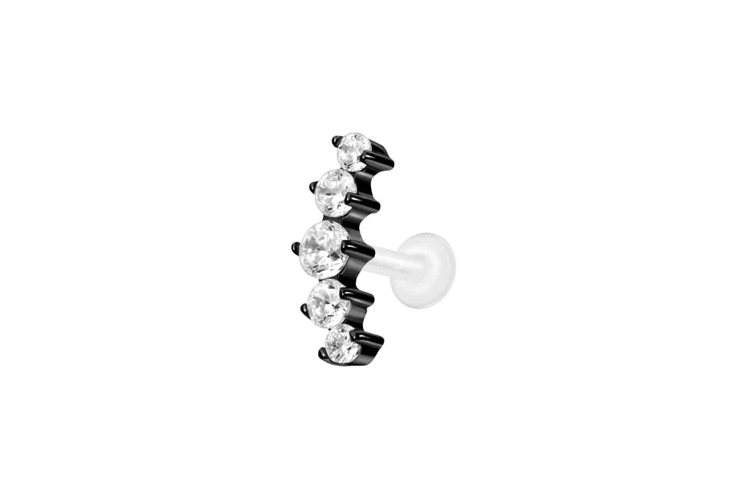 Piercing-Set PTFE Labret mit Innengewinde + Titan-Aufsatz 5 EINGEFASSTE KRISTALLE