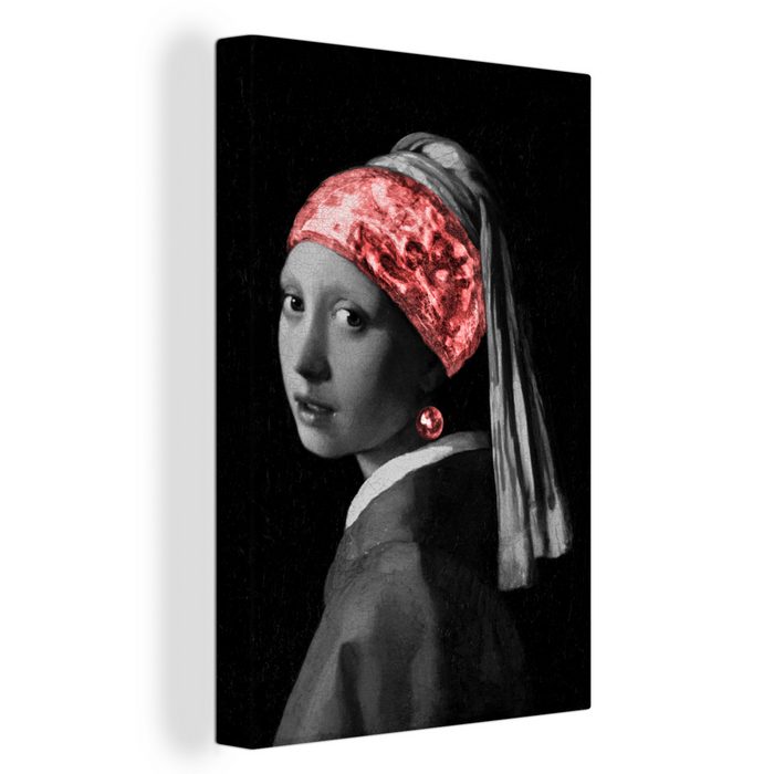 OneMillionCanvasses® Gemälde Das Mädchen mit dem Perlenohrring - Johannes Vermeer - Rot (1 St) Leinwand Bilder für Wohnzimmer Schlafzimmer