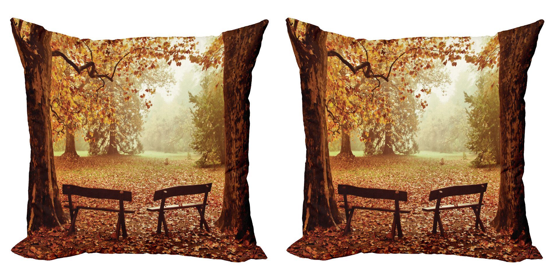 Kissenbezüge Modern Accent Doppelseitiger Digitaldruck, Abakuhaus (2 Stück), Herbst Dramatische Bäume und Bänke