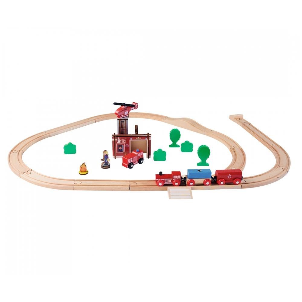 Eichhorn Kinderfahrzeug-Schienen Schienenbahn Feuerwehr, (33-tlg), 295 cm Streckenlänge Holzeisenbahn