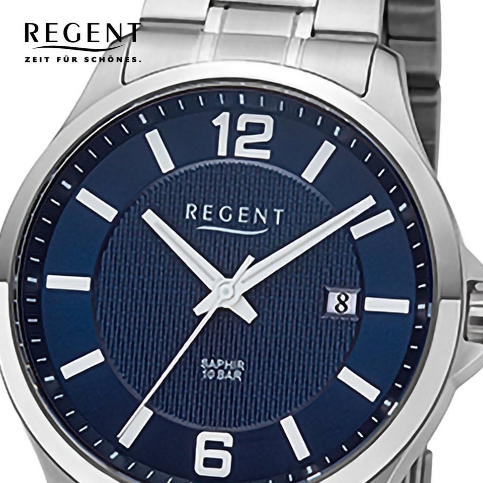 Regent Quarzuhr Regent Herren Armbanduhr Analog, Herren Armbanduhr rund,  extra groß (ca. 39mm), Metallarmband