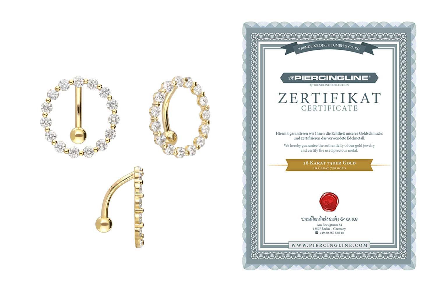 PIERCINGLINE Bauchnabelpiercing 18 Karat Gold Bananabell MOISSANIT-RING (Bananabells, 1-tlg)