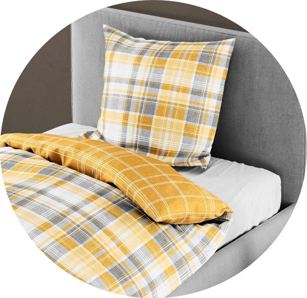 BIERBAUM Bettwäsche 135x200cm Karos Gelb Ocker Silber Grau, Biber, 2 teilig günstig online kaufen