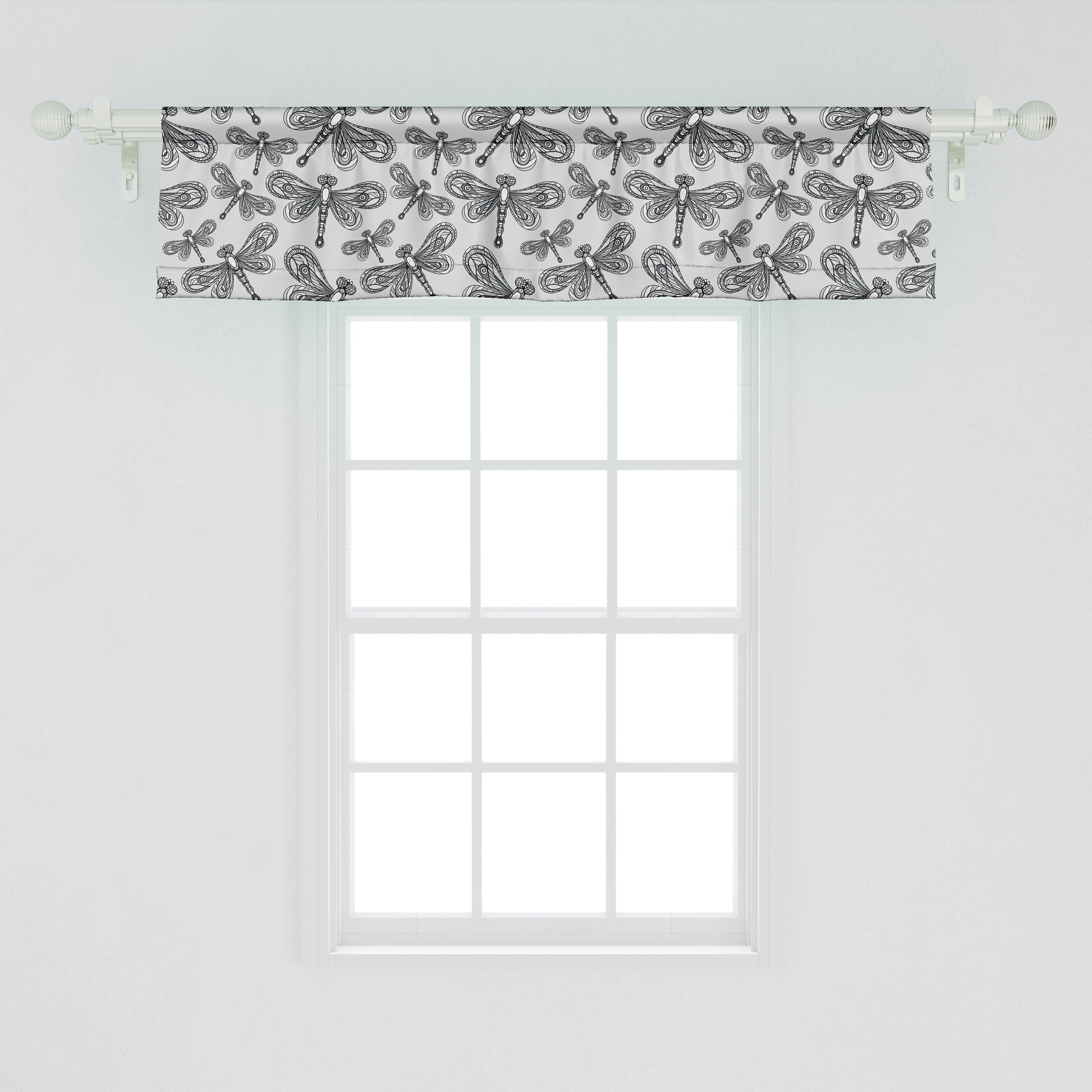 Scheibengardine Vorhang Volant für Küche Abakuhaus, Microfaser, Dekor Stangentasche, Repetitive mit Schlafzimmer Kunst Insekten Libelle