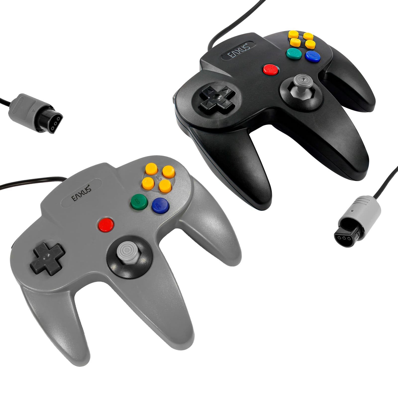 EAXUS Gamepad für Nintendo 64 in N64) 1x Schwarz, (1 St., 1x Controller für Grau Schwarz/Grau