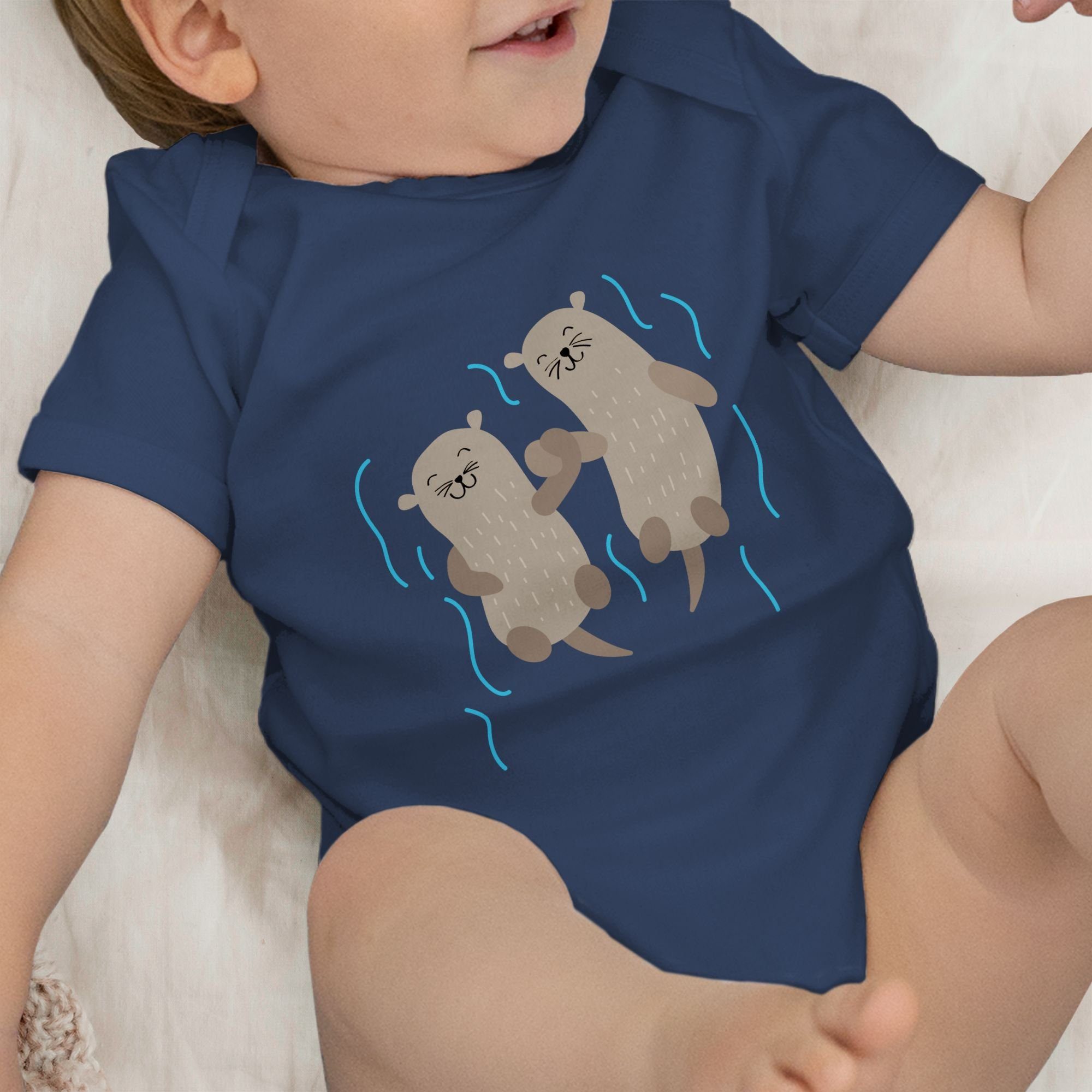 Print Tiermotiv Animal Shirtracer Blau Navy Baby Shirtbody Otter Süße 1