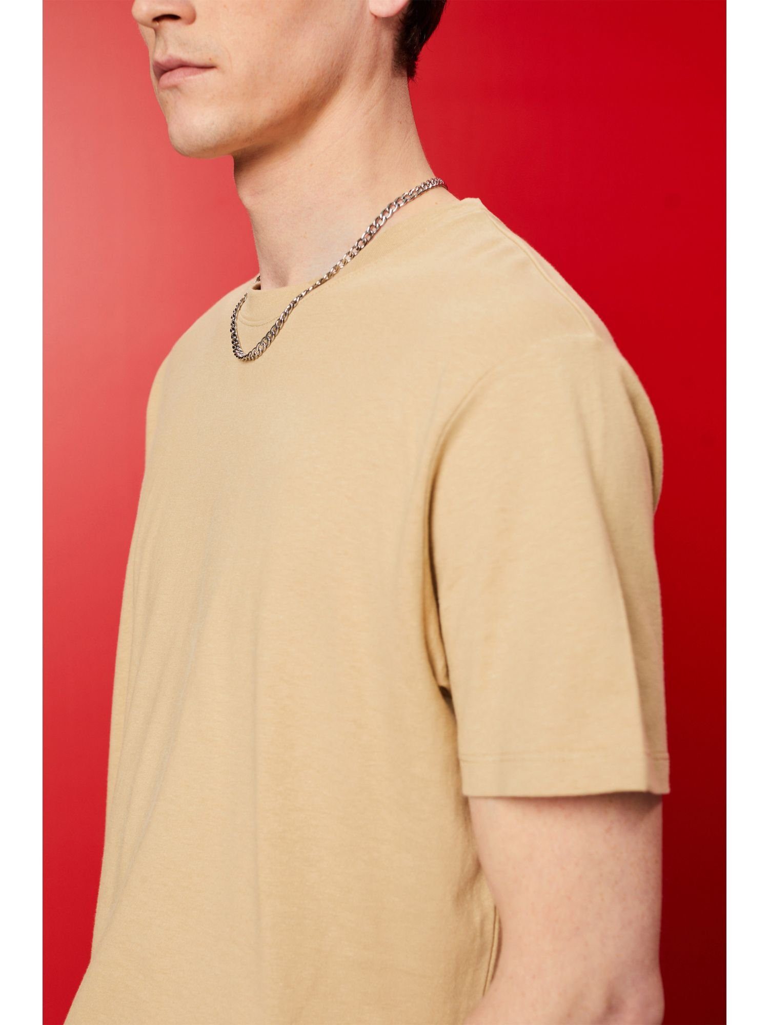 T-Shirt T-Shirt Esprit Collection aus Baumwolle-Leinen-Mix SAND (1-tlg)