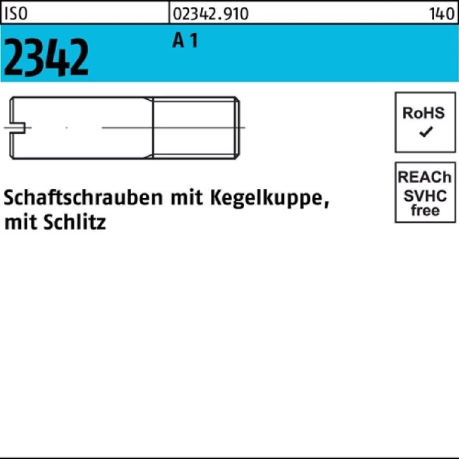 Reyher Schraube 100er Pack Schaftschraube Kegelkuppe/Schlitz 100 S 2342 ISO A 20 1 M6x
