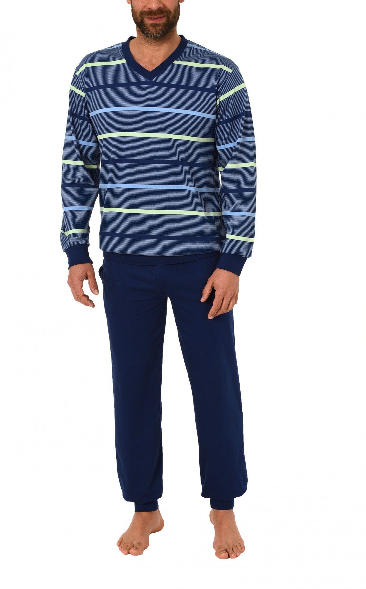 Normann Pyjama Herren Frottee Schlafanzug mit Bündchen in Streifenoptik - 6 günstig online kaufen