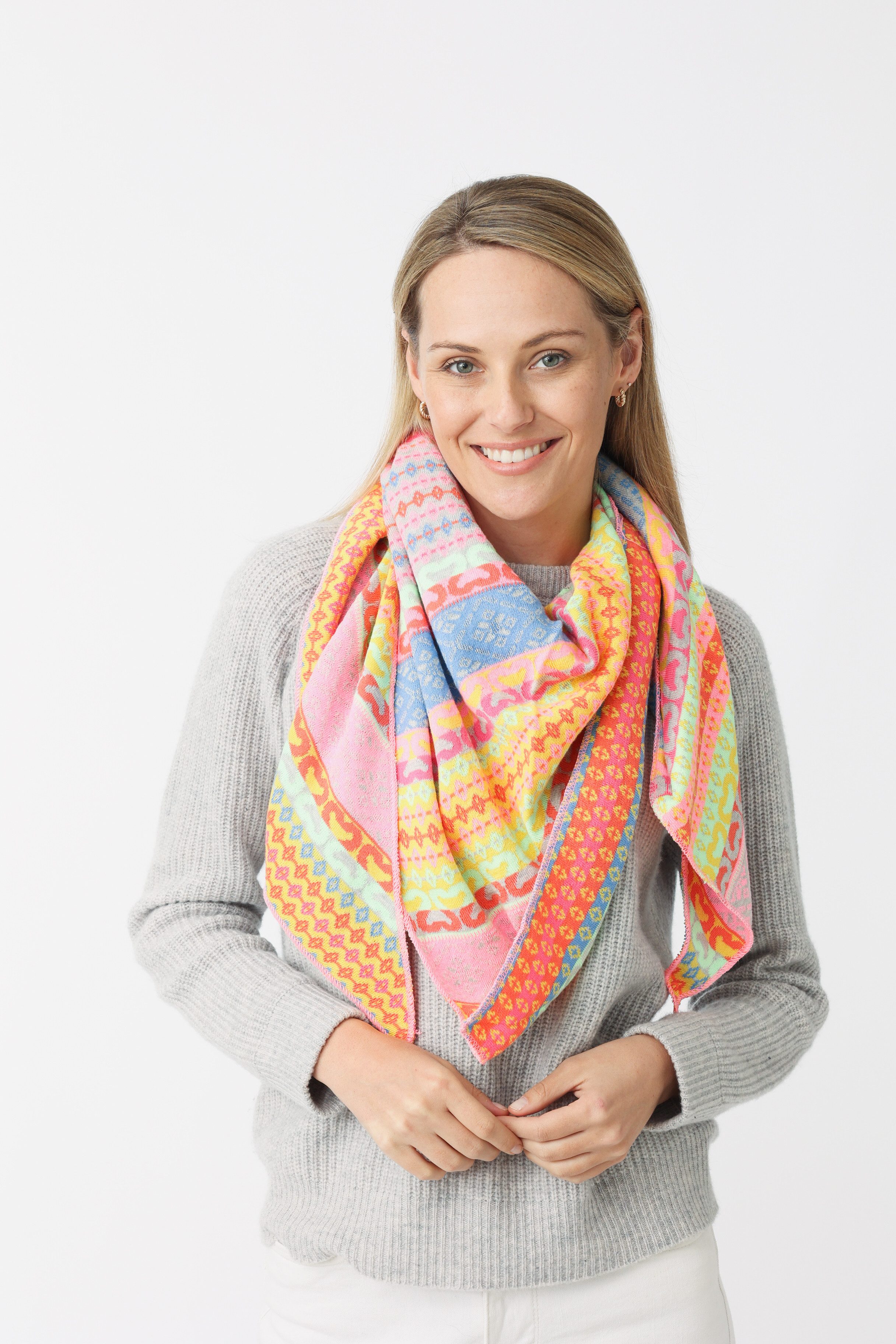 Zwillingsherz Dreieckstuch "Maralda", farbenfrohes Muster, wärmend, Strick