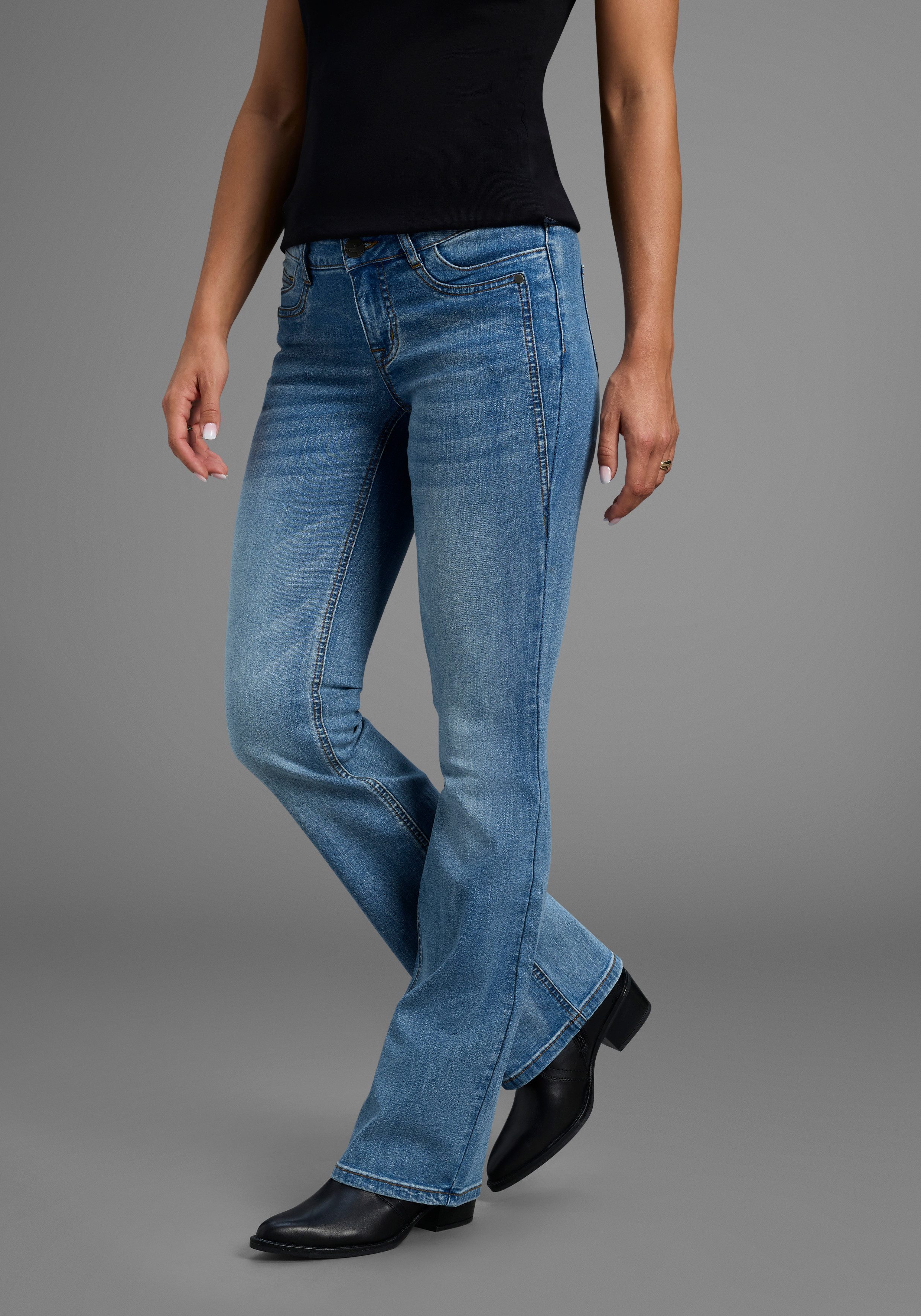 Arizona Bootcut-Jeans mit Keileinsätzen ausgestellte Beinform, niedrige Lei günstig online kaufen