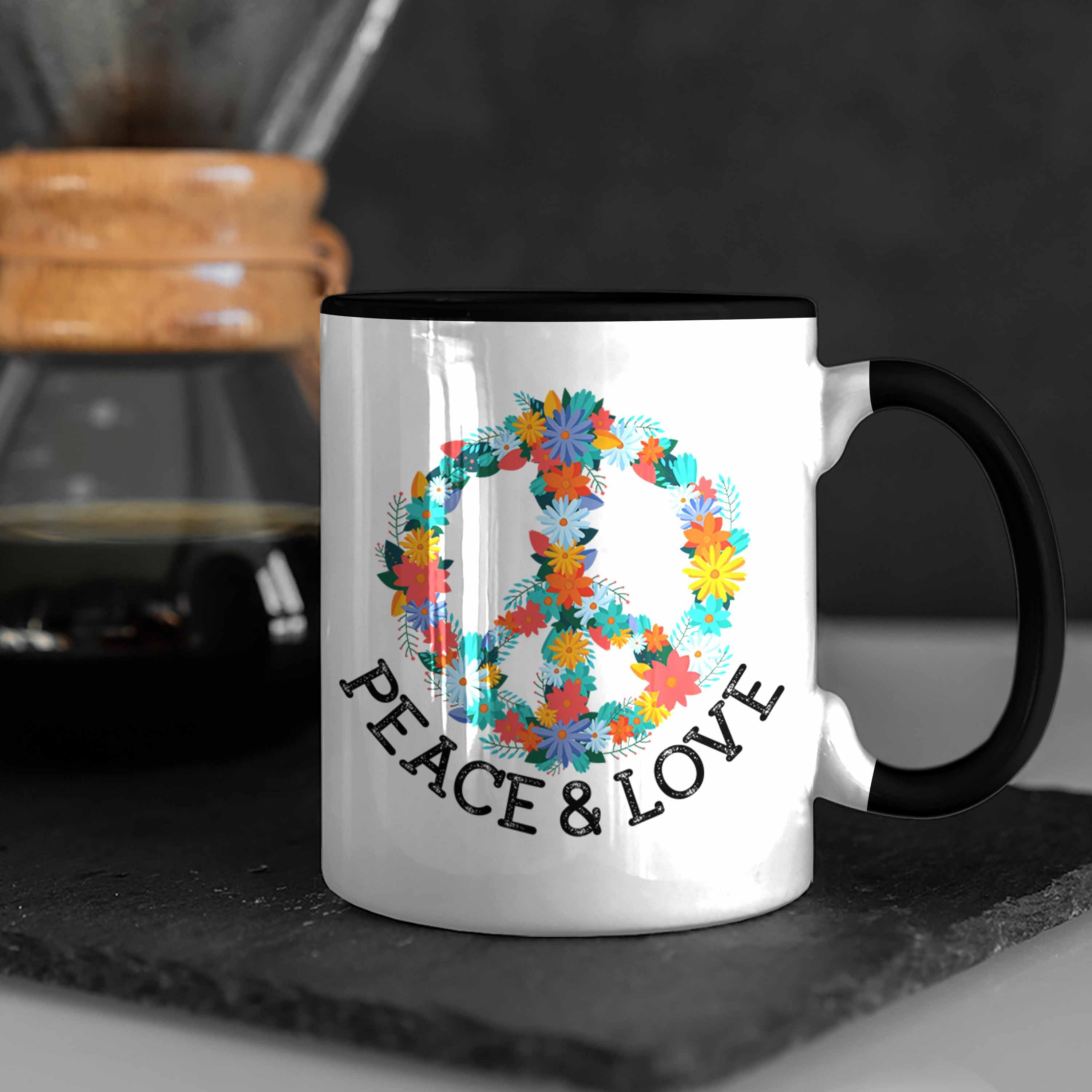 Tasse Frieden Zeichen Tasse - Love Grün Grafik & 90er Trendation Geschenk 80er Blumen Hippie Schwarz Peace Trendation