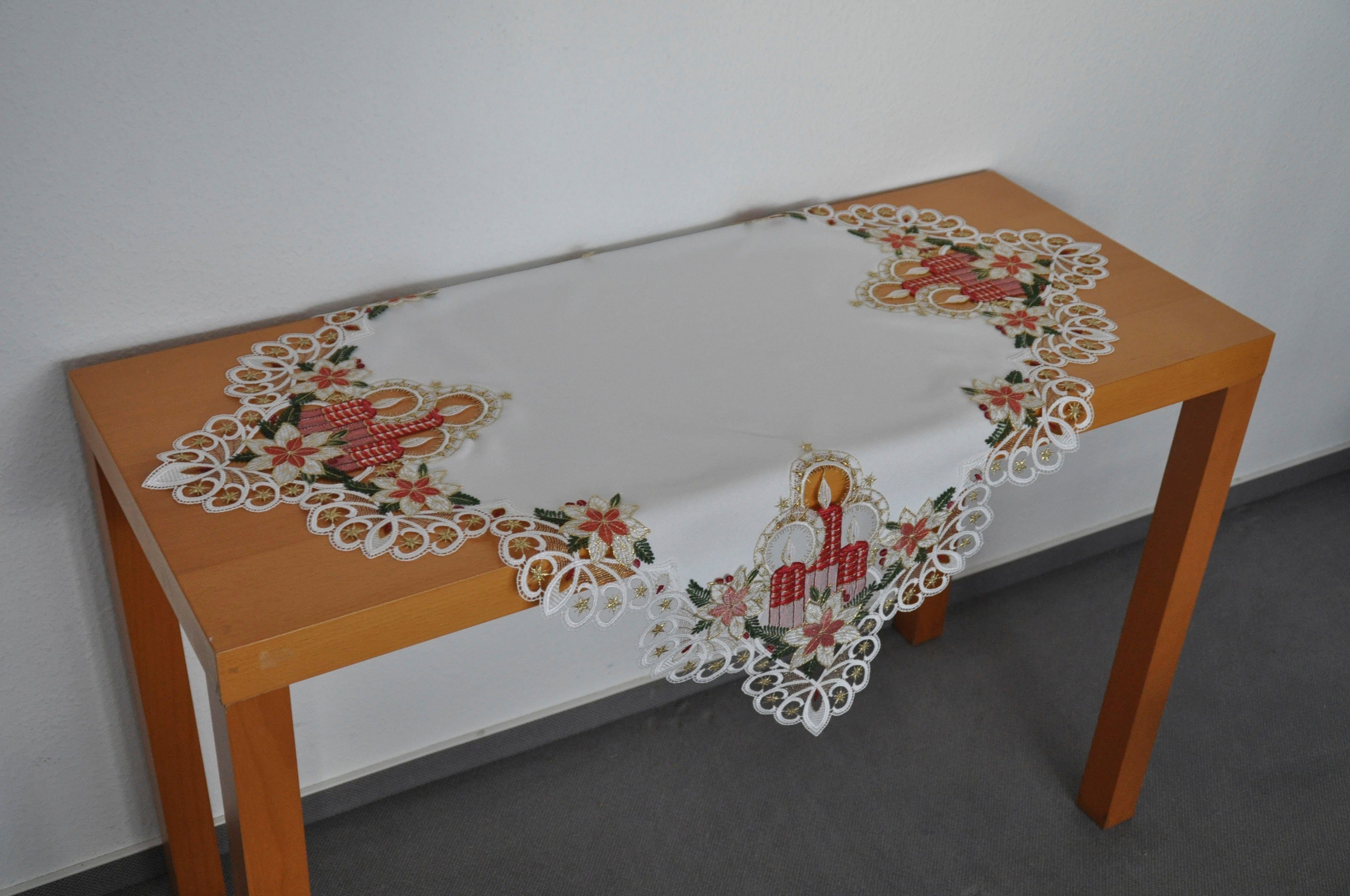 Stickereien Plauen Mitteldecke Tischdecke Kerzenschein, Plauener Spitze, Made in Germany