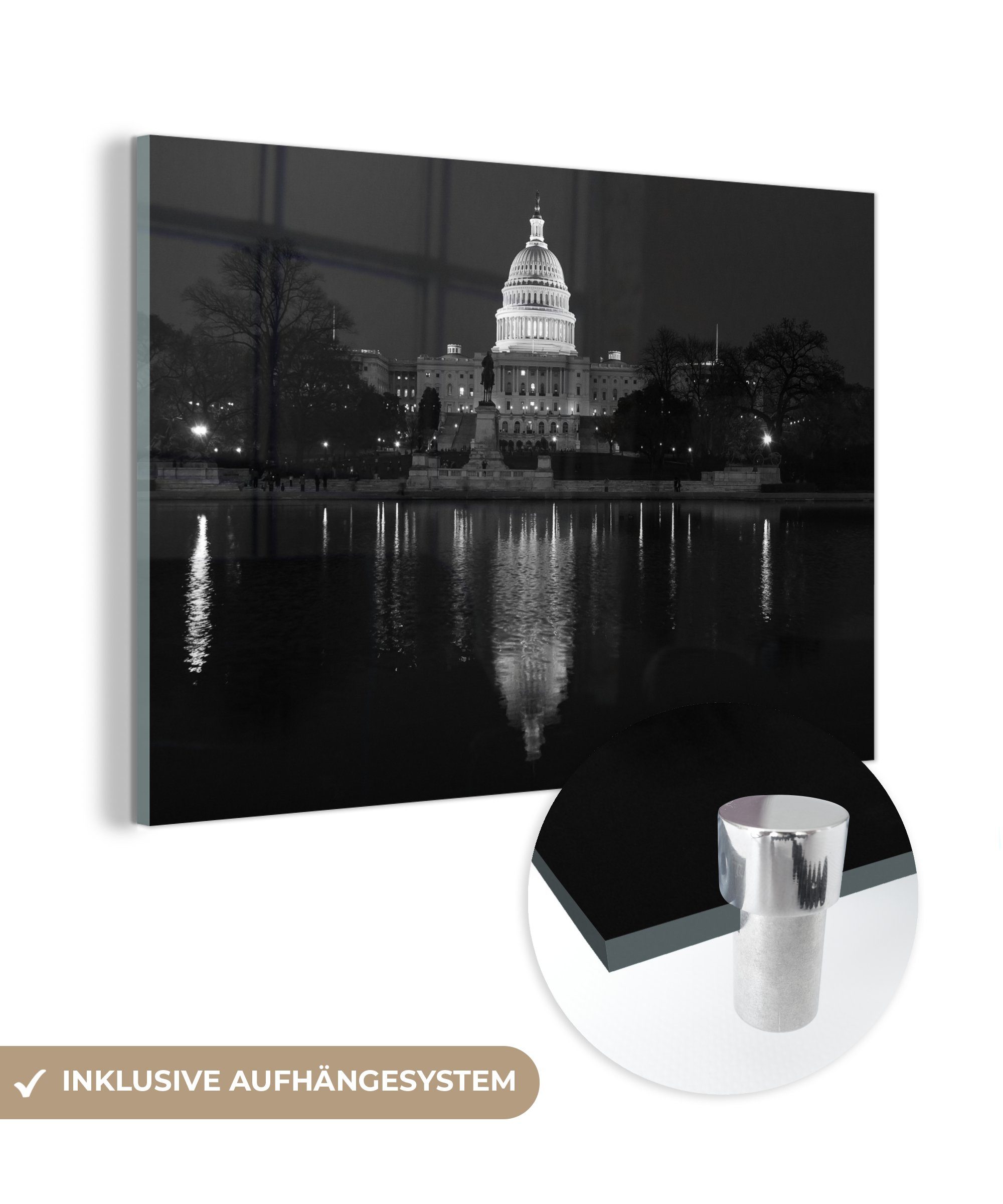 MuchoWow Acrylglasbild Washington - Wasser - Capitol - Schwarz - Weiß, (1 St), Acrylglasbilder Wohnzimmer & Schlafzimmer
