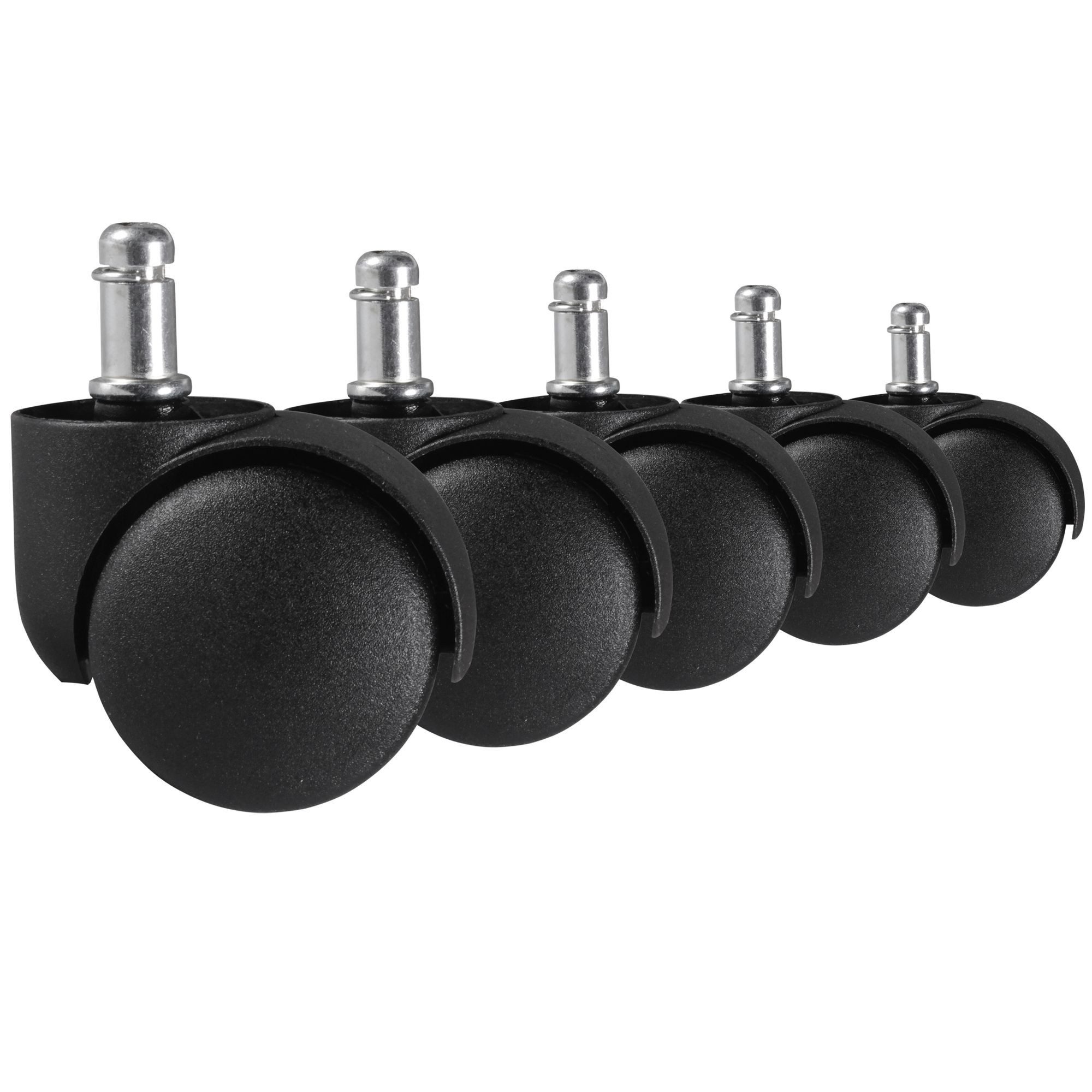 KADIMA DESIGN Stuhlrolle Teppichbodenrollen Schwarz 5er Set Rollen für Bürostühle Teppich-Boden, (Büro-Stuhlrollen für weiche Böden), Weichbodenrollen Durchmesser 50mm Drehstuhlrollen Stift 11mm