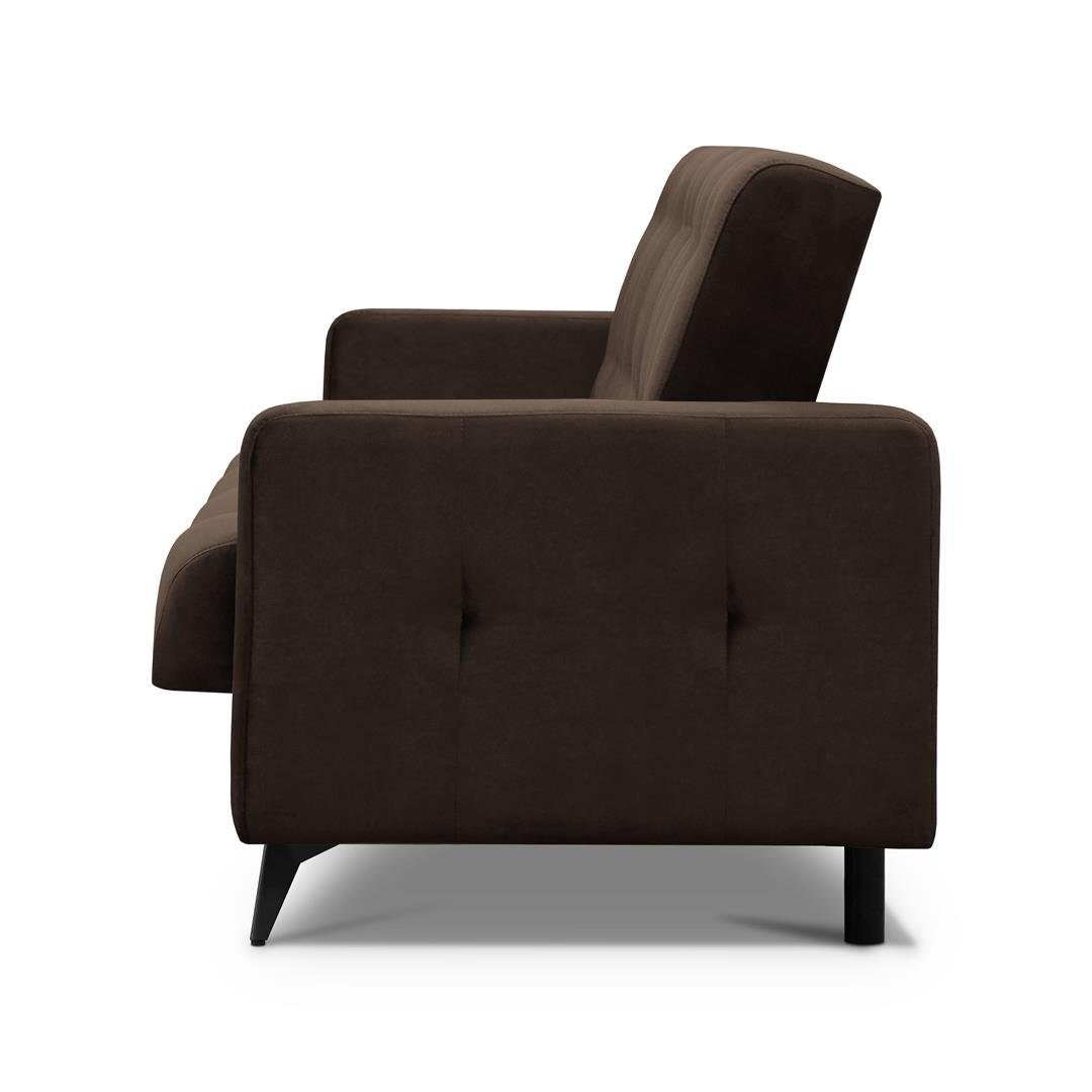 Braun Bettkasten, Velour, Couch für GRETA Schlafsofa Schlaffunktion, Polstersofa Sofa Beautysofa BIS, Wohnzimmer,